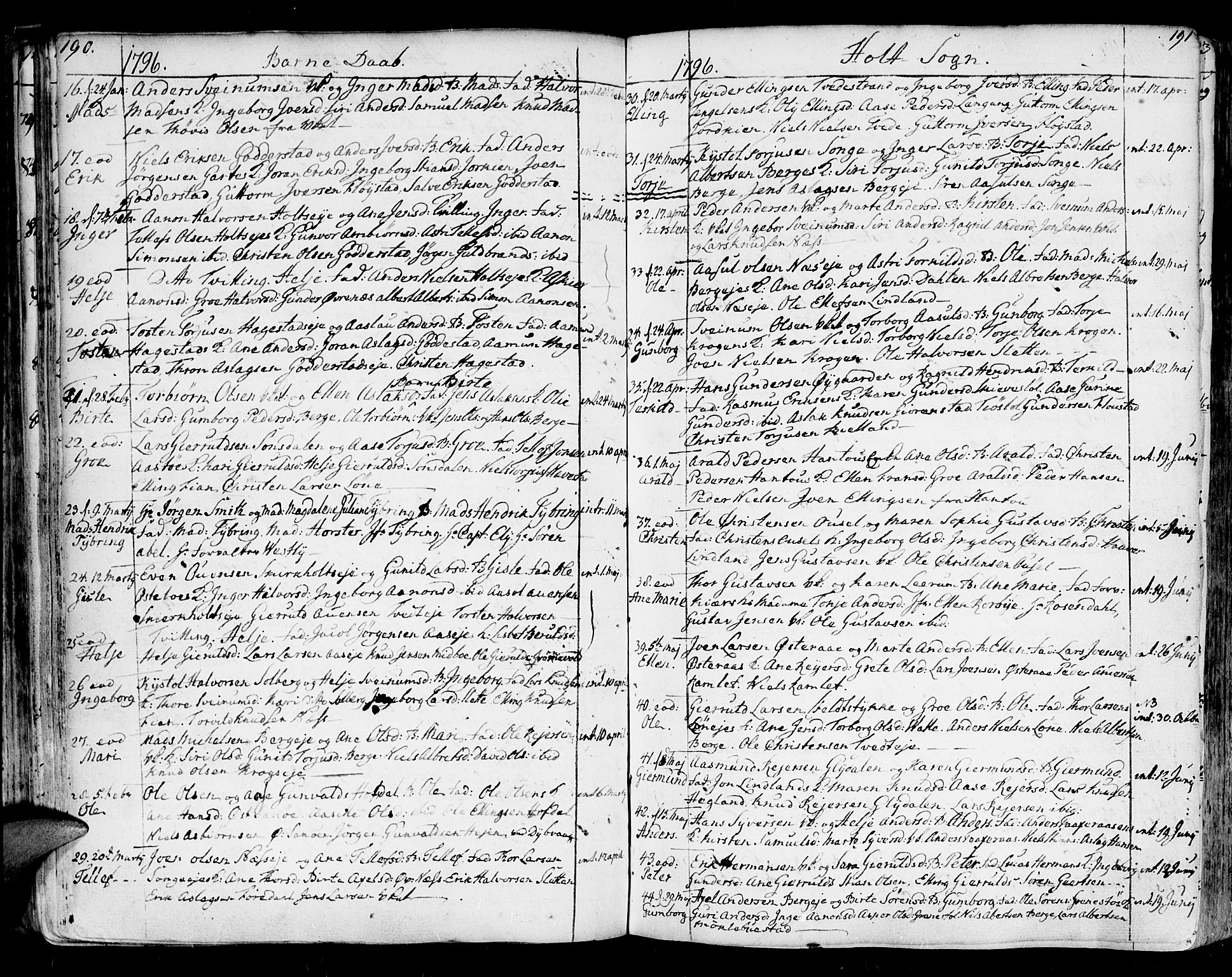 Holt sokneprestkontor, AV/SAK-1111-0021/F/Fa/L0003: Parish register (official) no. A 3, 1765-1798, p. 190-191