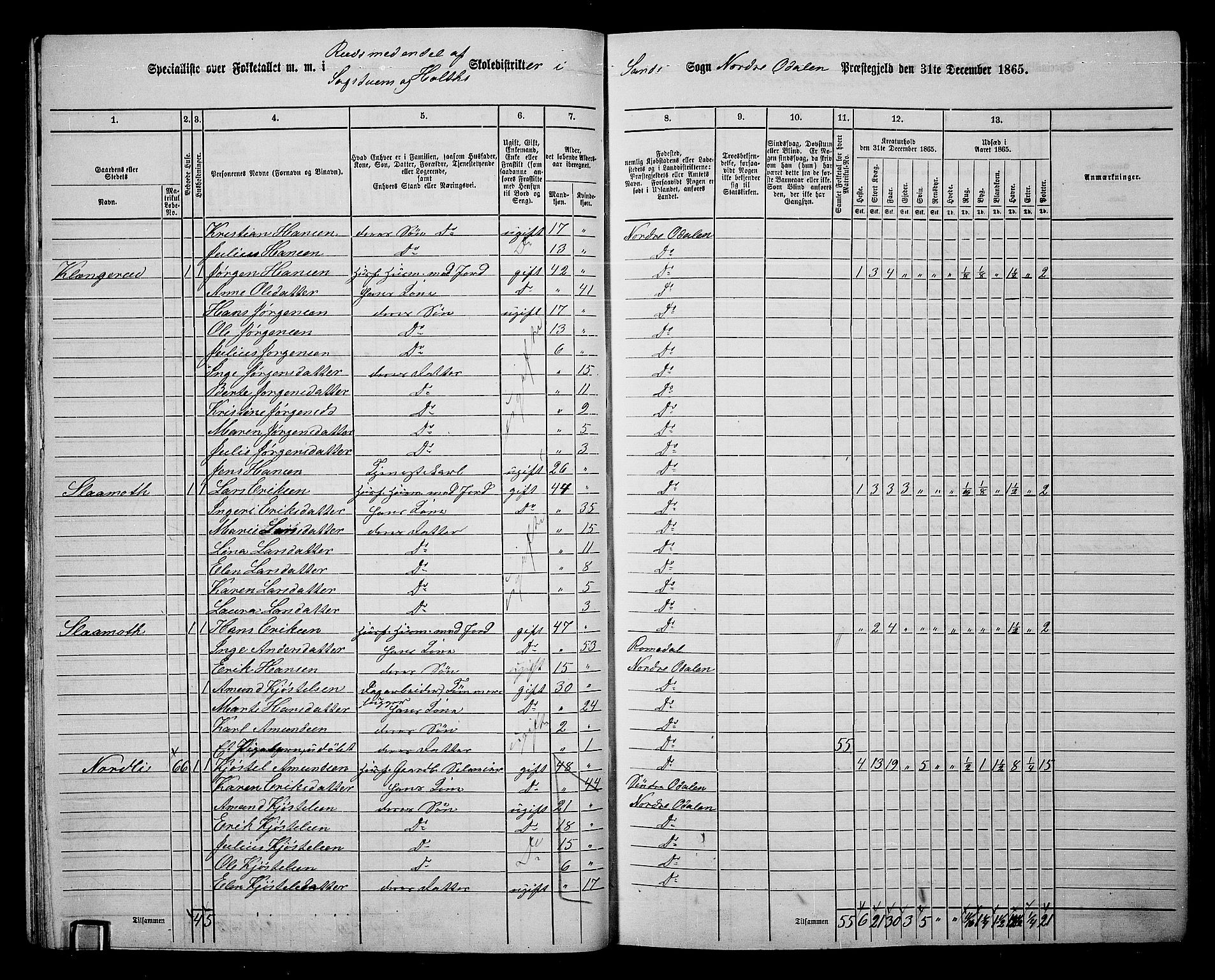 RA, 1865 census for Nord-Odal, 1865, p. 46