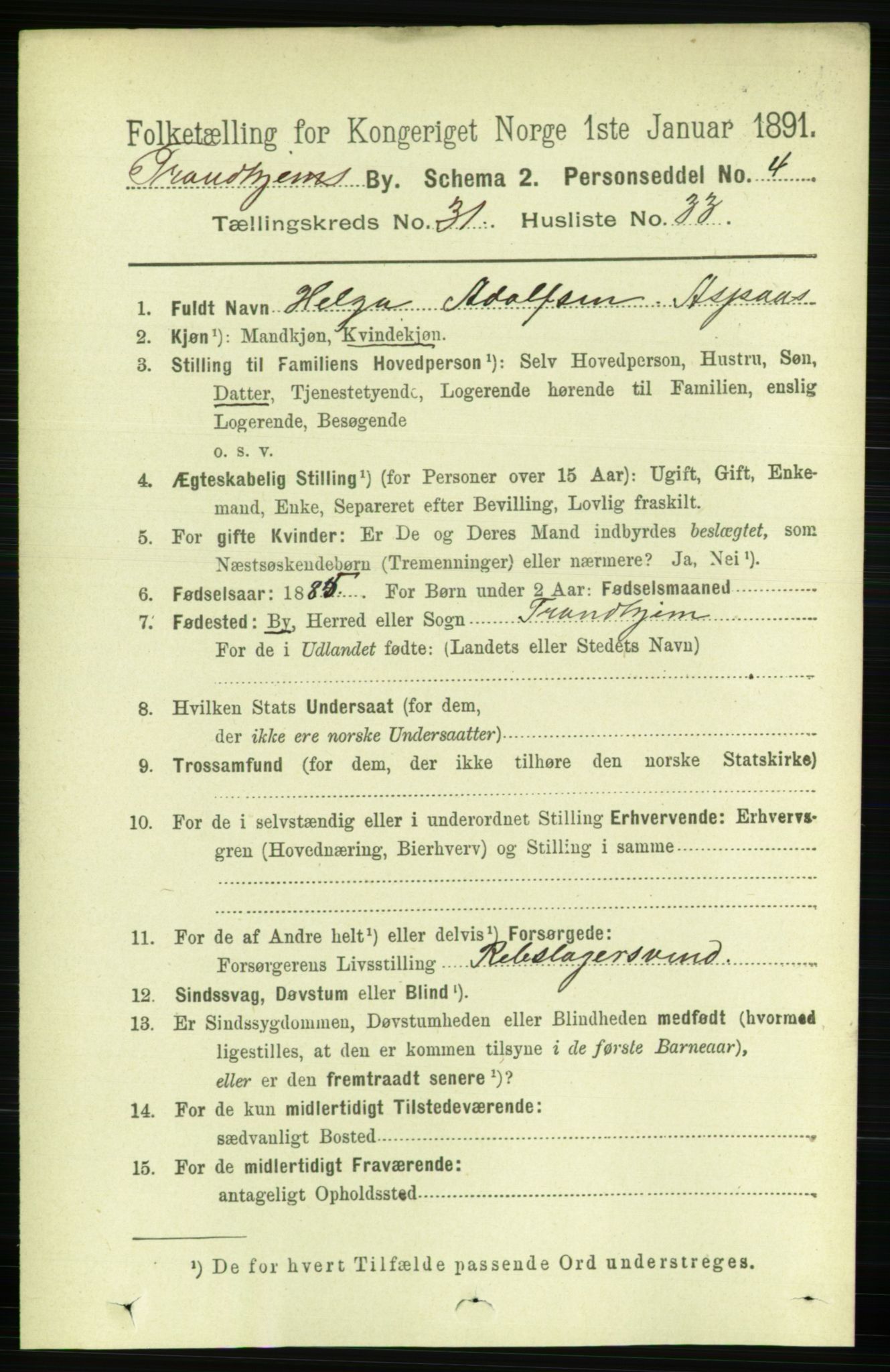 RA, 1891 census for 1601 Trondheim, 1891, p. 23586