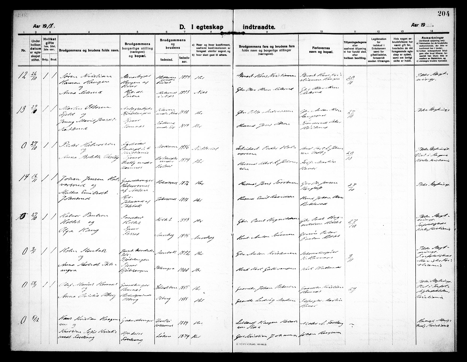Høland prestekontor Kirkebøker, SAO/A-10346a/F/Fa/L0016: Parish register (official) no. I 16, 1912-1921, p. 204