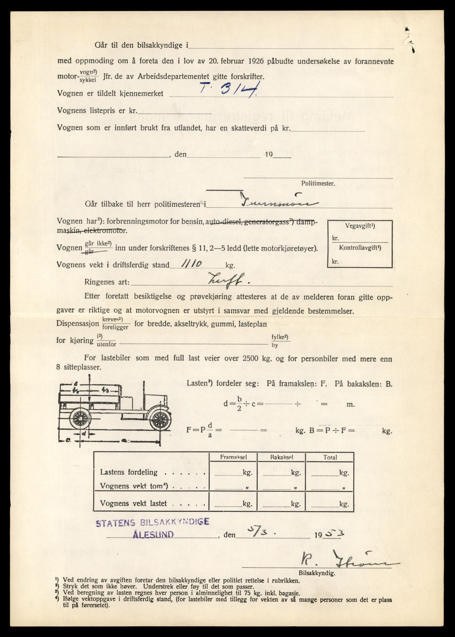 Møre og Romsdal vegkontor - Ålesund trafikkstasjon, SAT/A-4099/F/Fe/L0003: Registreringskort for kjøretøy T 232 - T 340, 1927-1998, p. 2984