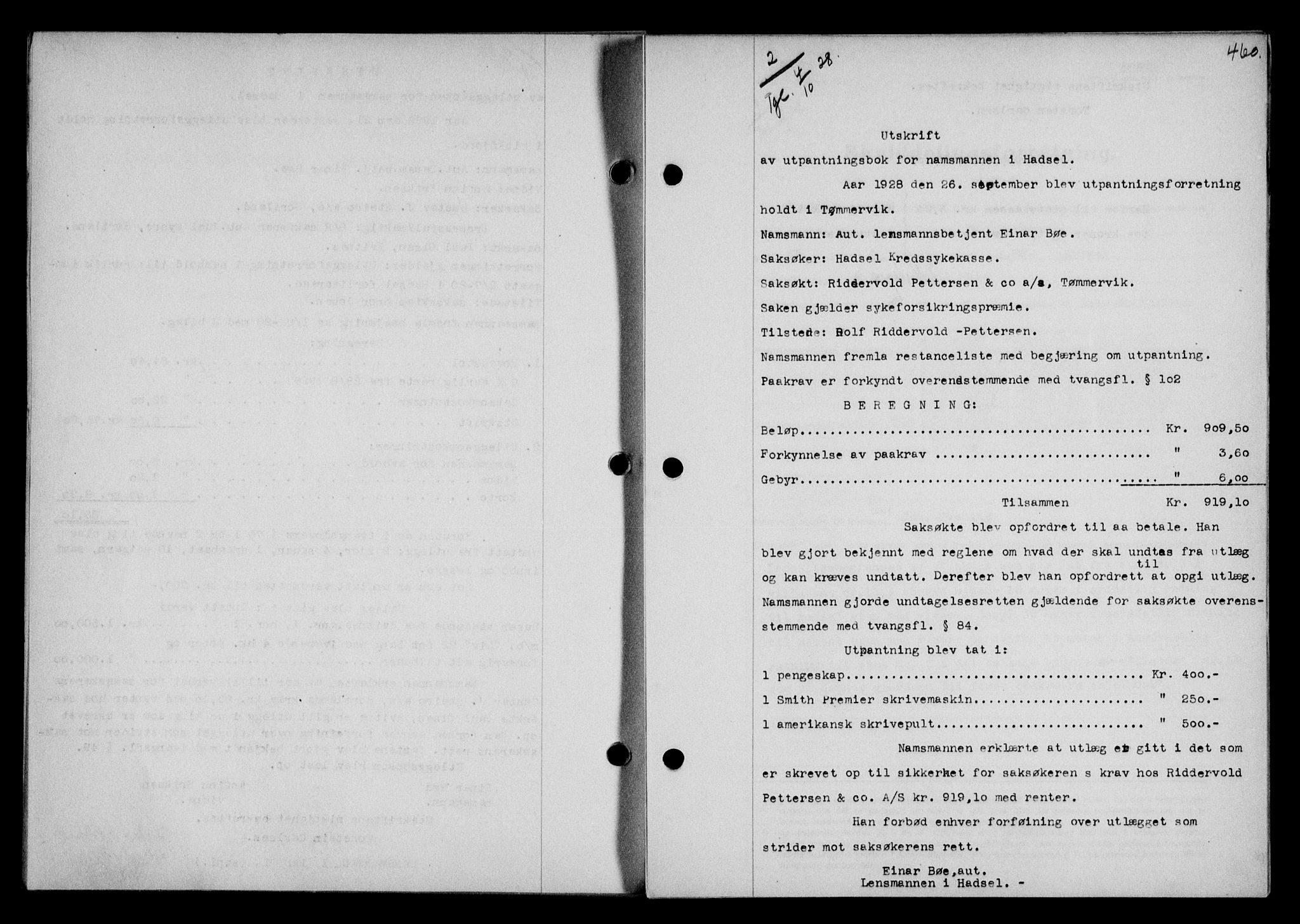 Vesterålen sorenskriveri, SAT/A-4180/1/2/2Ca/L0046: Mortgage book no. 39, 1928-1928, Deed date: 04.10.1928