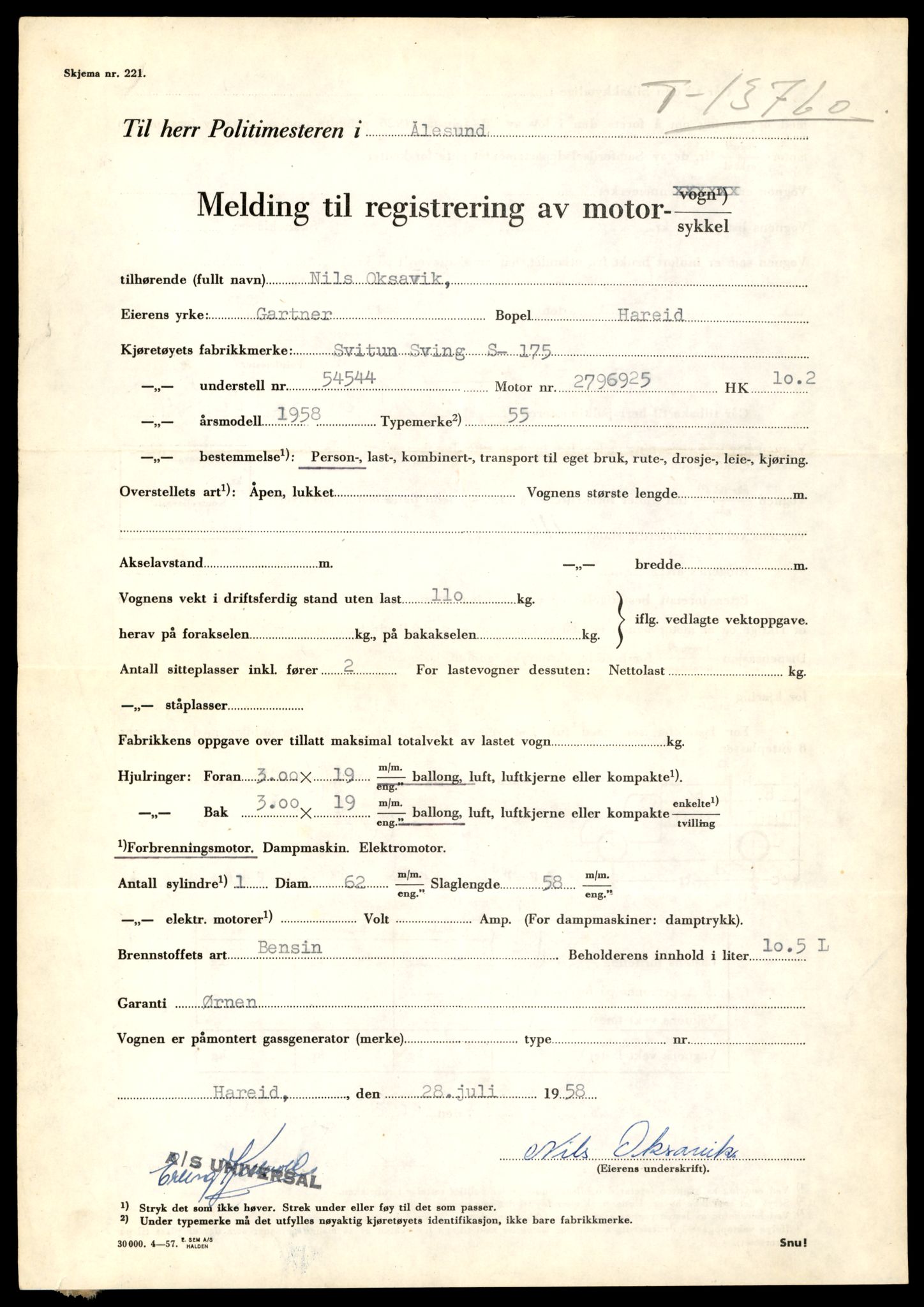 Møre og Romsdal vegkontor - Ålesund trafikkstasjon, AV/SAT-A-4099/F/Fe/L0041: Registreringskort for kjøretøy T 13710 - T 13905, 1927-1998, p. 911