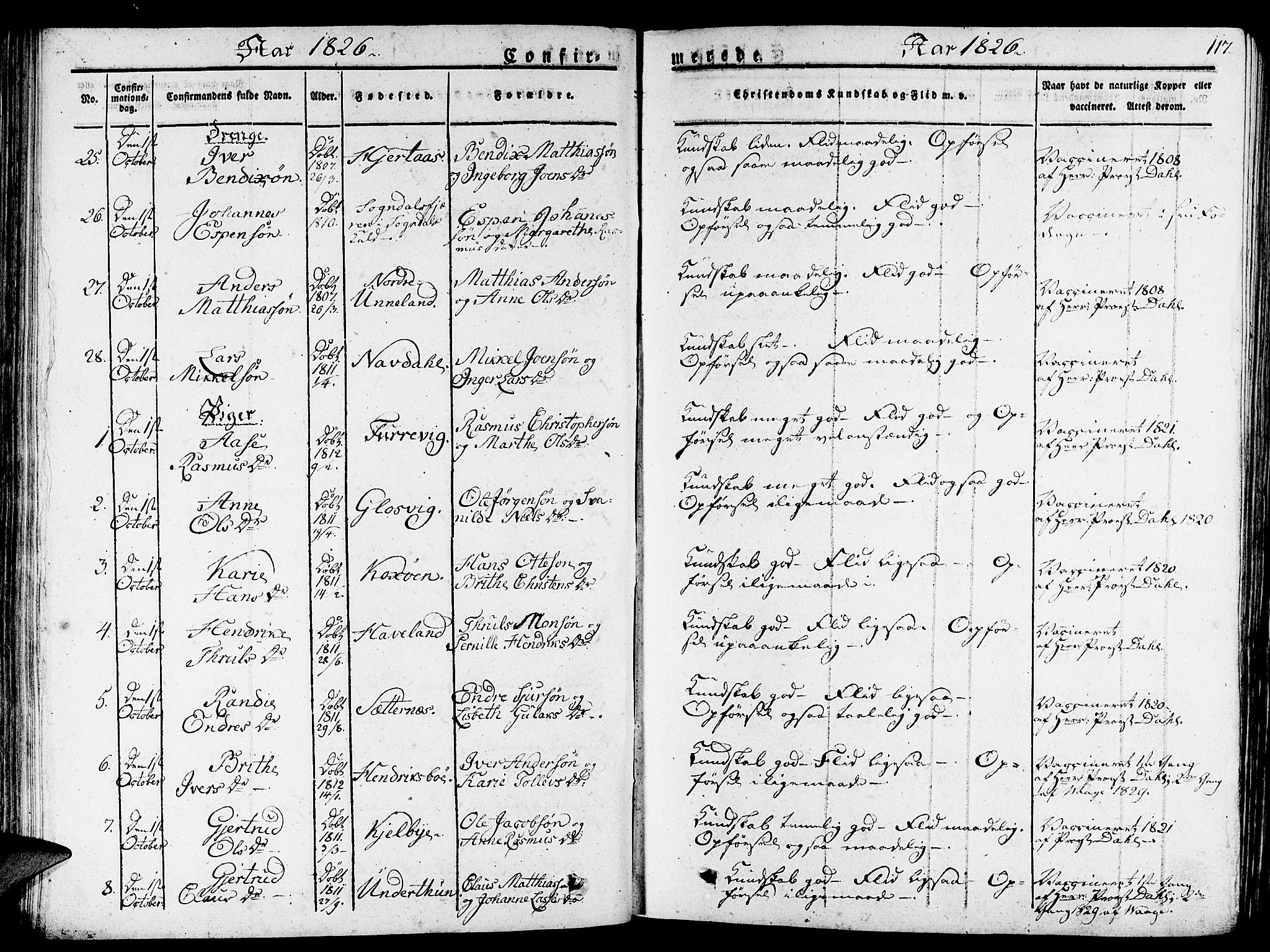 Gulen sokneprestembete, AV/SAB-A-80201/H/Haa/Haaa/L0019: Parish register (official) no. A 19, 1826-1836, p. 117