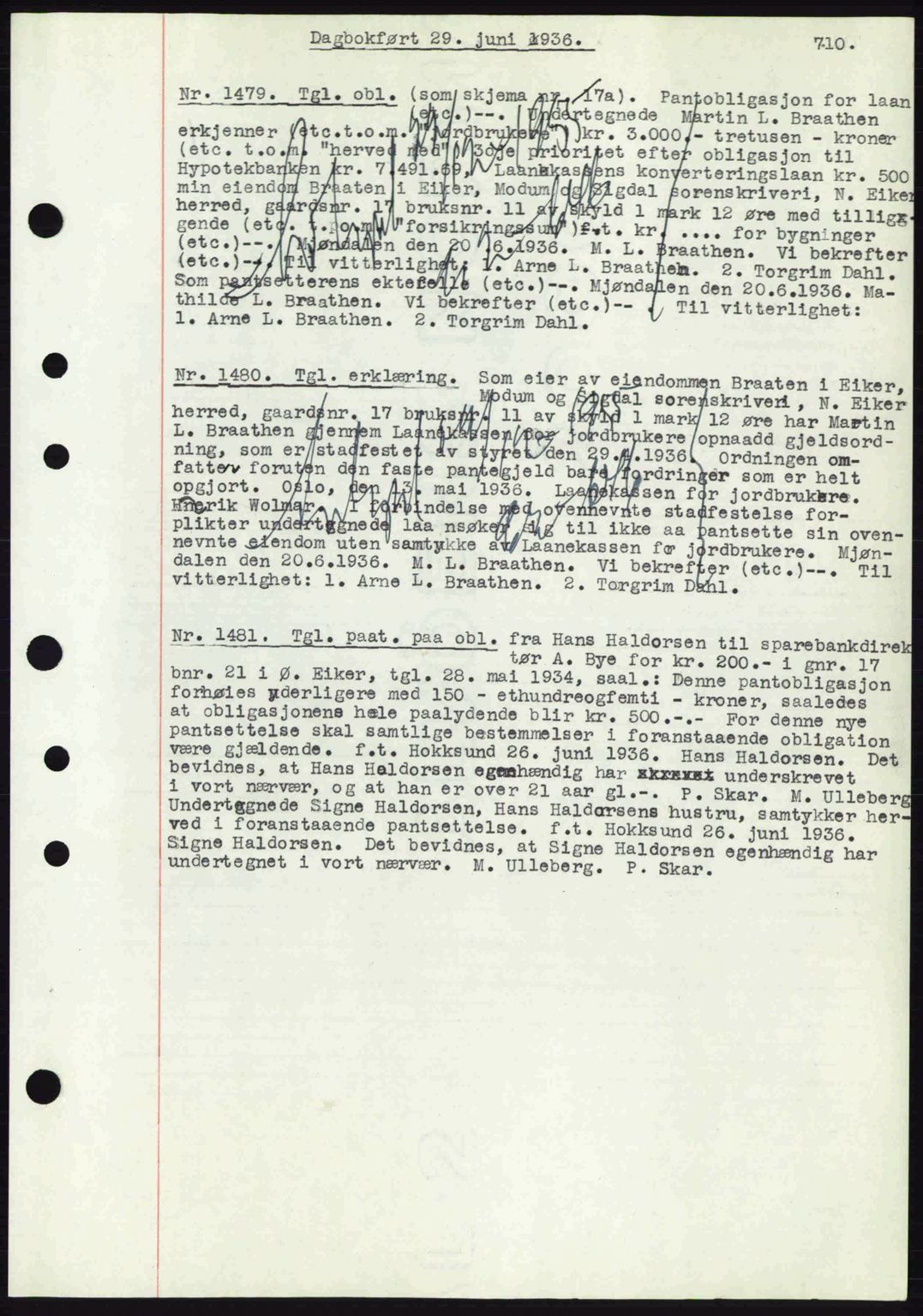 Eiker, Modum og Sigdal sorenskriveri, SAKO/A-123/G/Ga/Gab/L0032: Mortgage book no. A2, 1936-1936, Diary no: : 1479/1936