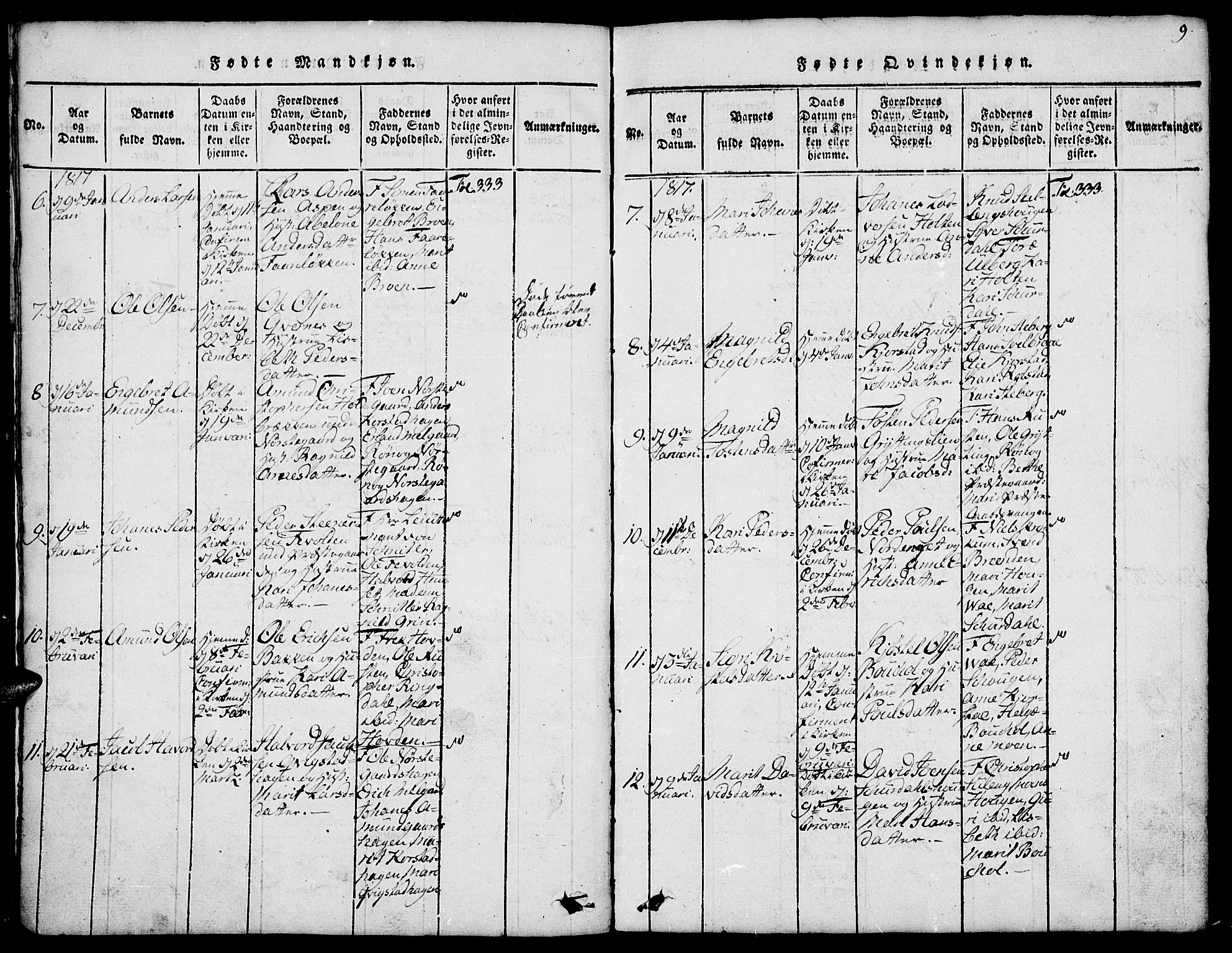 Fron prestekontor, SAH/PREST-078/H/Ha/Hab/L0001: Parish register (copy) no. 1, 1816-1843, p. 9