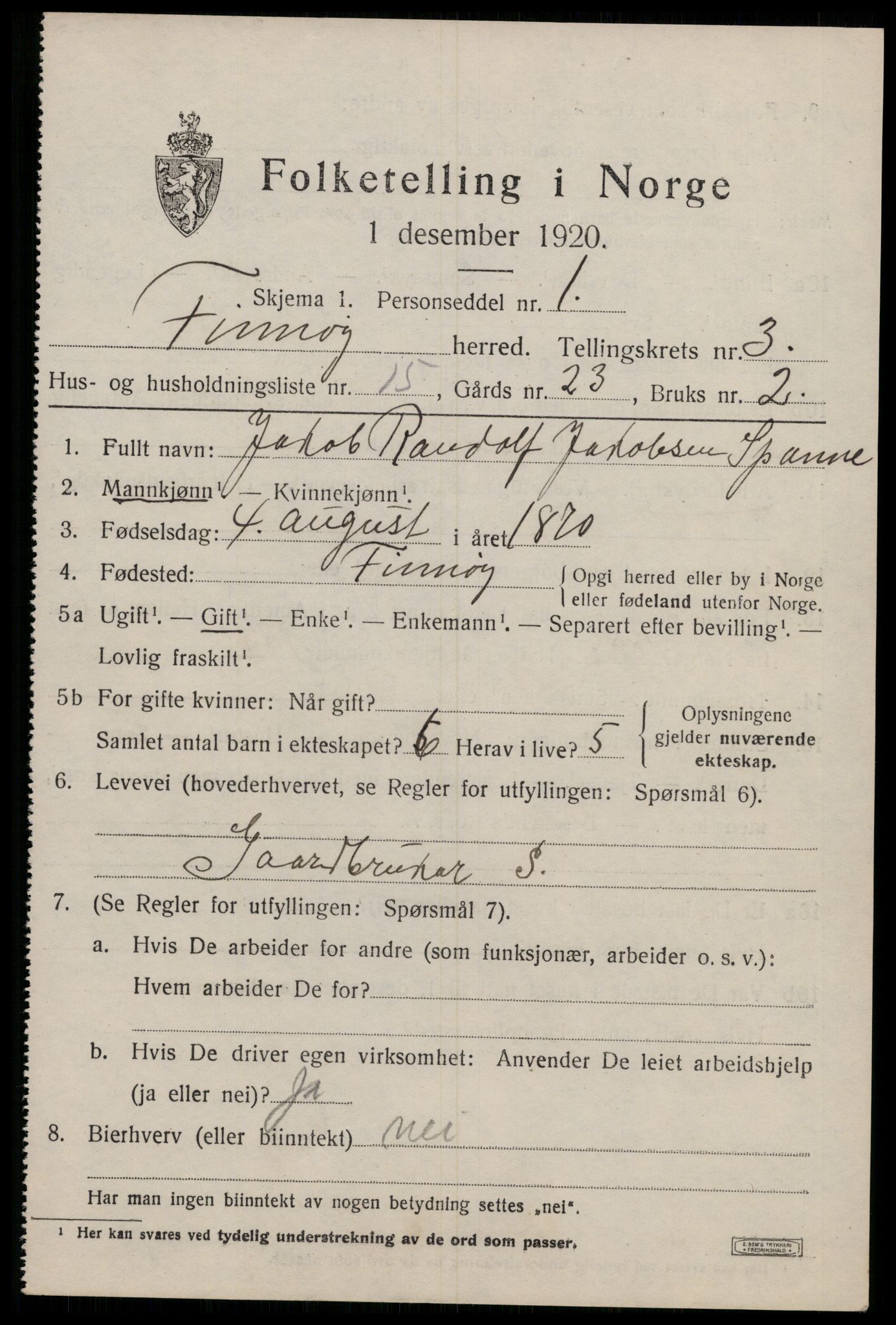 SAST, 1920 census for Finnøy, 1920, p. 2342