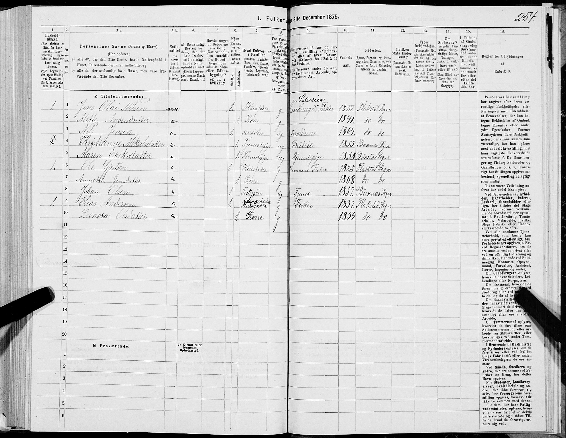 SAT, 1875 census for 1859P Flakstad, 1875, p. 1254