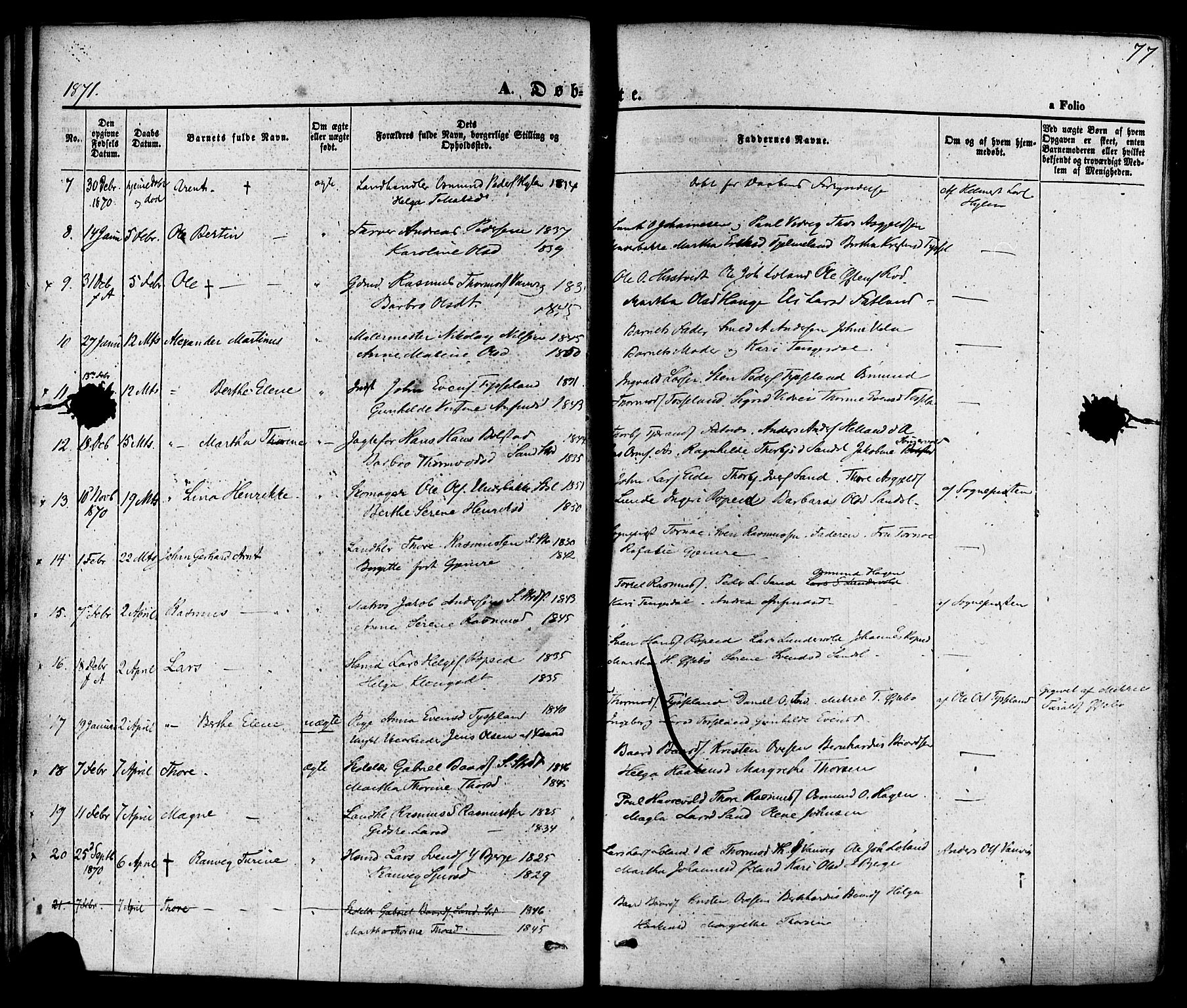 Sand sokneprestkontor, AV/SAST-A-101848/01/III/L0003: Parish register (official) no. A 3, 1854-1879, p. 77