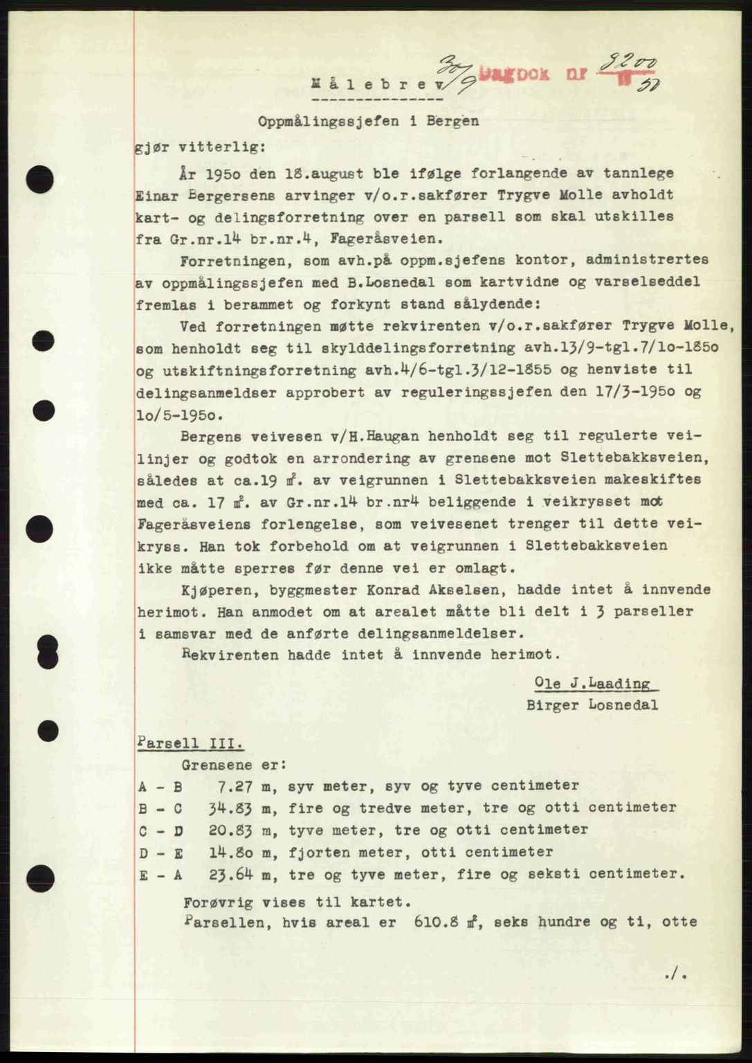 Byfogd og Byskriver i Bergen, AV/SAB-A-3401/03/03Bc/L0033: Mortgage book no. A26-27, 1950-1950, Diary no: : 8200/1950
