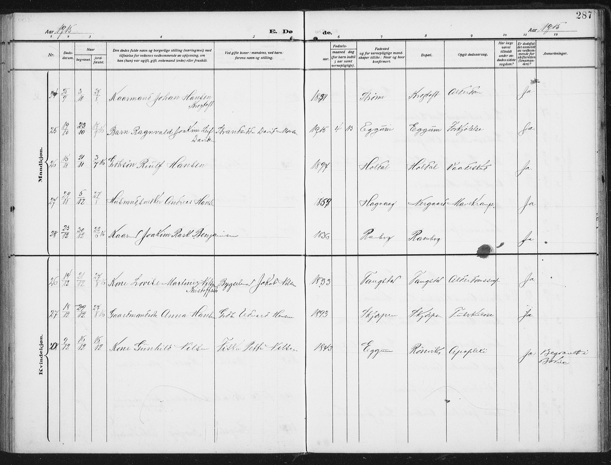 Ministerialprotokoller, klokkerbøker og fødselsregistre - Nordland, AV/SAT-A-1459/880/L1135: Parish register (official) no. 880A09, 1908-1919, p. 287