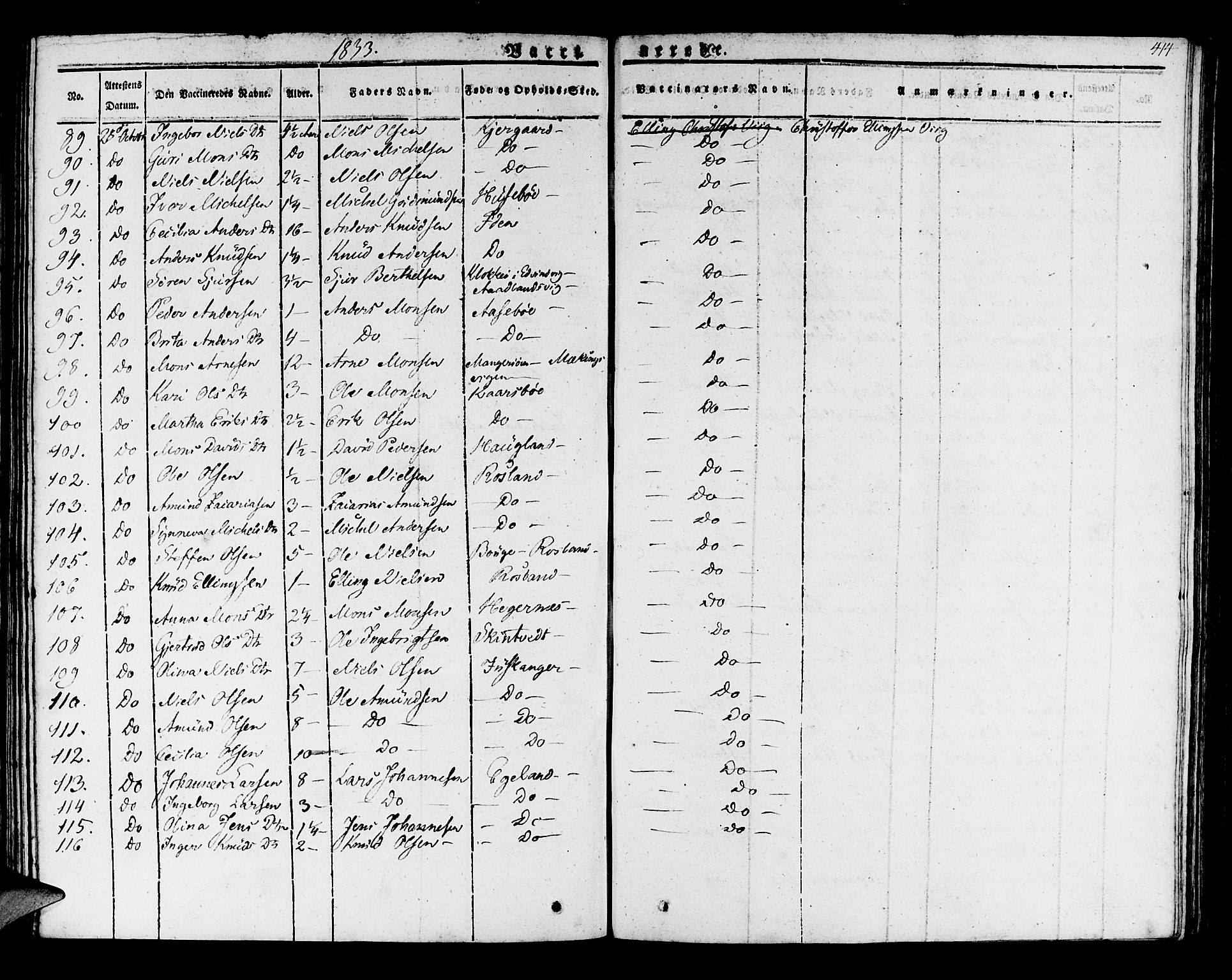 Manger sokneprestembete, AV/SAB-A-76801/H/Haa: Parish register (official) no. A 4, 1824-1838, p. 414