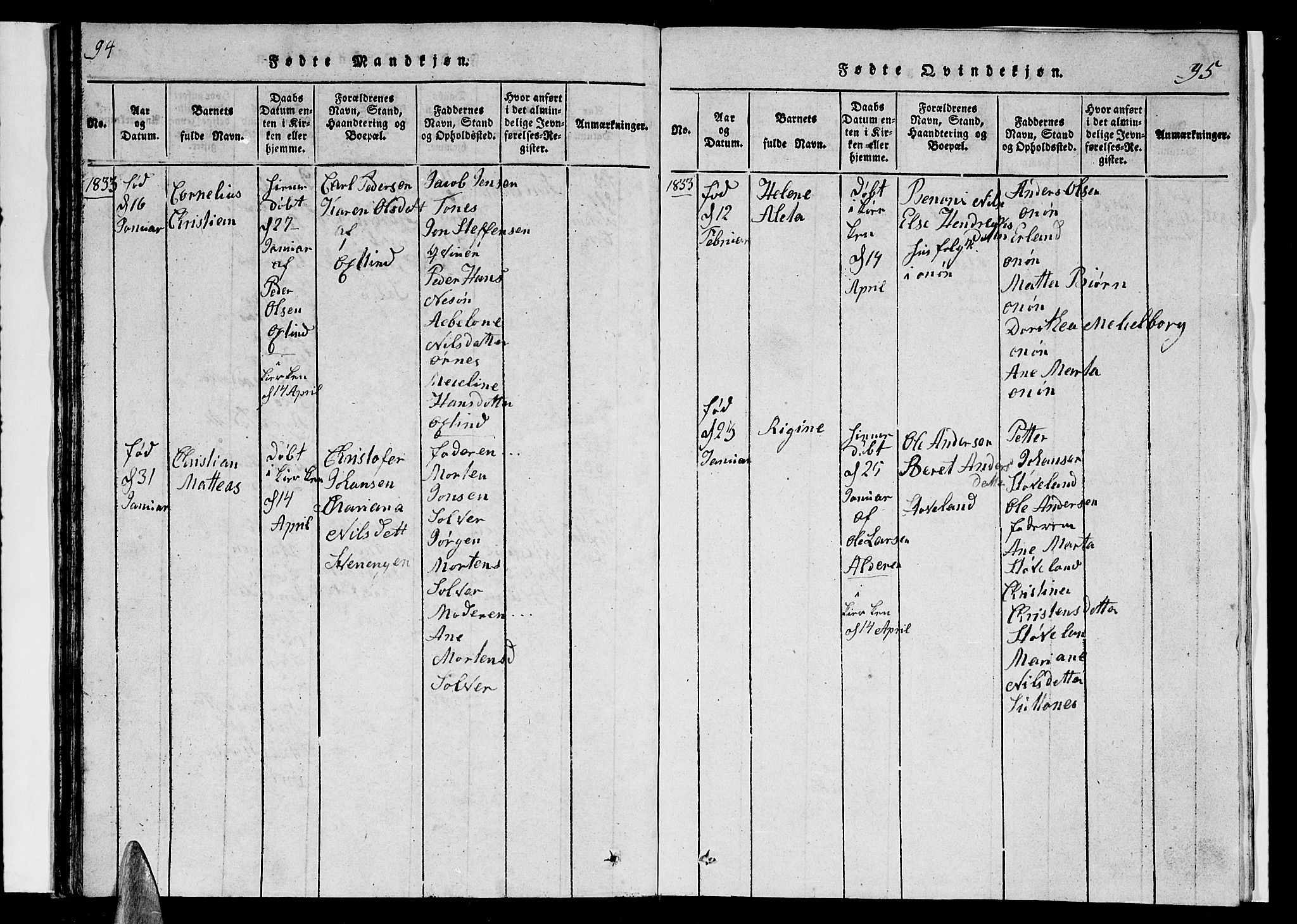 Ministerialprotokoller, klokkerbøker og fødselsregistre - Nordland, SAT/A-1459/839/L0571: Parish register (copy) no. 839C01, 1820-1840, p. 94-95