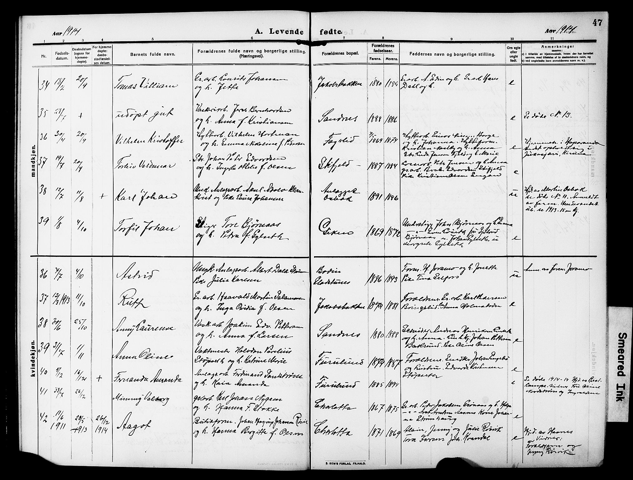 Ministerialprotokoller, klokkerbøker og fødselsregistre - Nordland, AV/SAT-A-1459/850/L0710: Parish register (official) no. 850A02, 1910-1920, p. 47