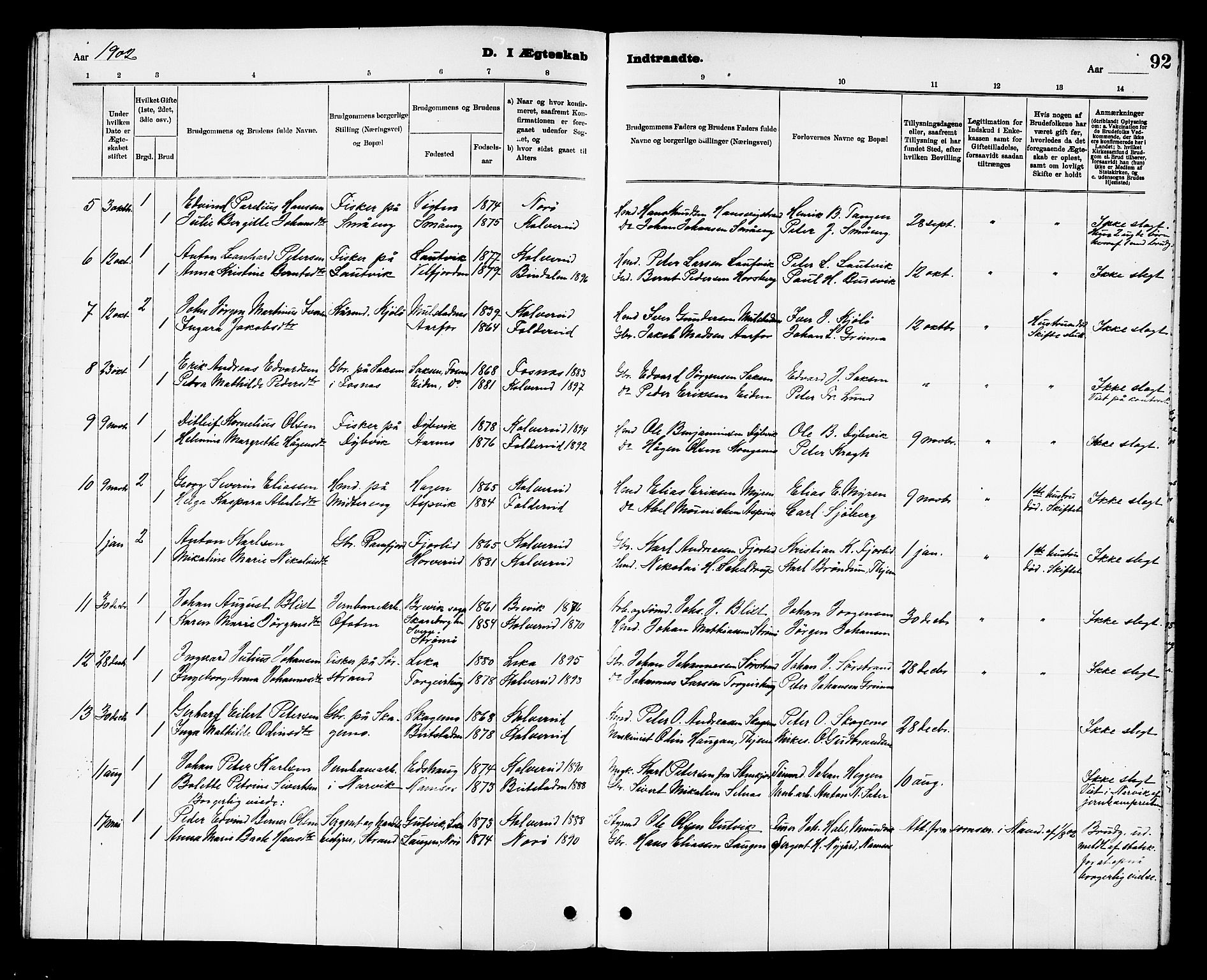 Ministerialprotokoller, klokkerbøker og fødselsregistre - Nord-Trøndelag, SAT/A-1458/780/L0652: Parish register (copy) no. 780C04, 1899-1911, p. 92