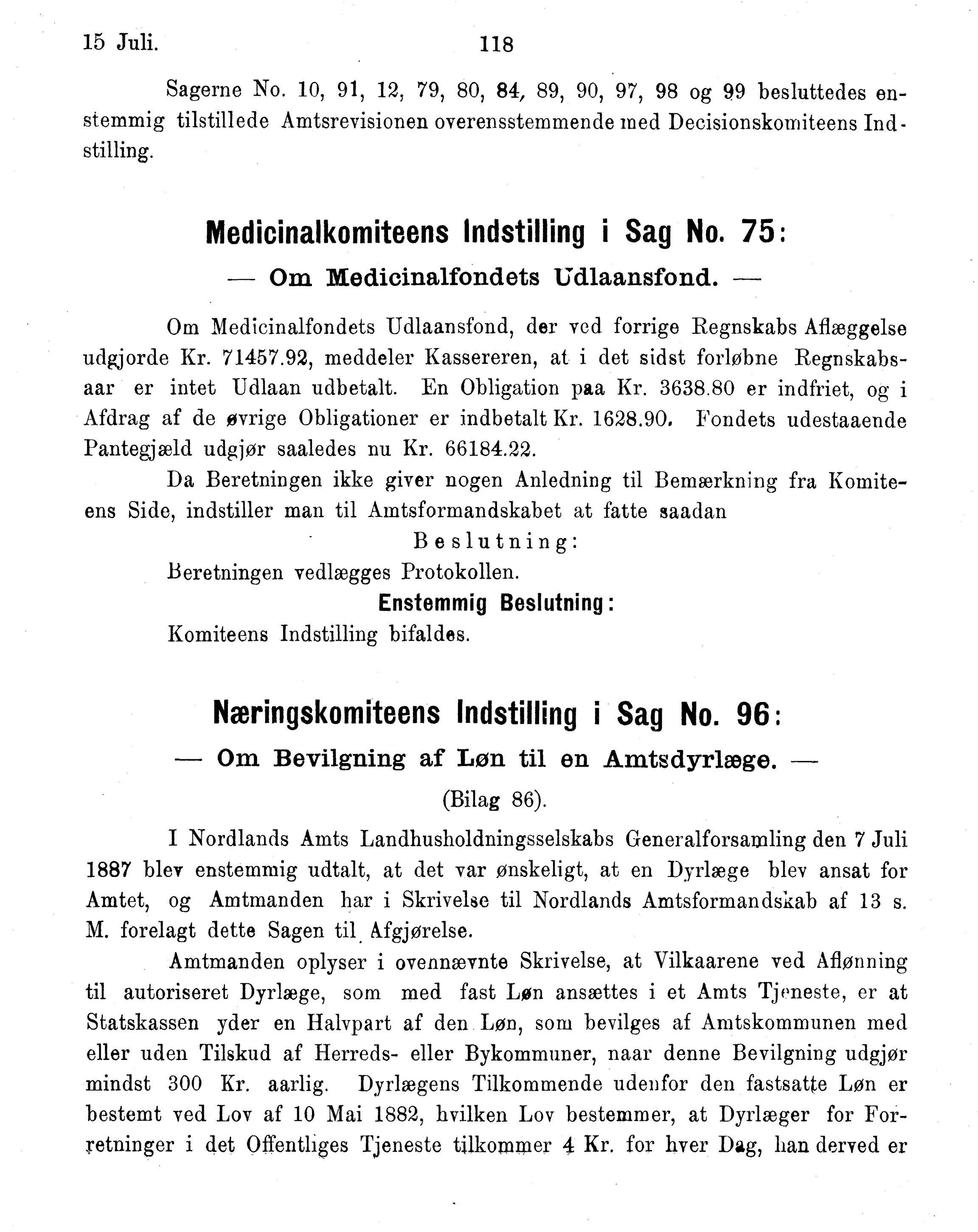 Nordland Fylkeskommune. Fylkestinget, AIN/NFK-17/176/A/Ac/L0015: Fylkestingsforhandlinger 1886-1890, 1886-1890