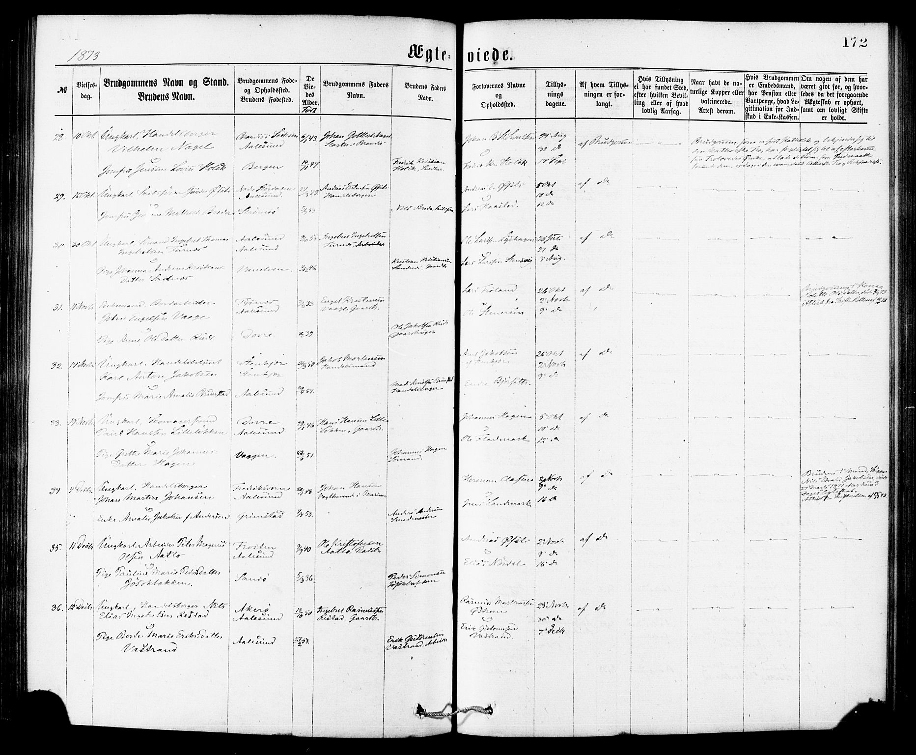 Ministerialprotokoller, klokkerbøker og fødselsregistre - Møre og Romsdal, SAT/A-1454/529/L0453: Parish register (official) no. 529A03, 1872-1877, p. 172