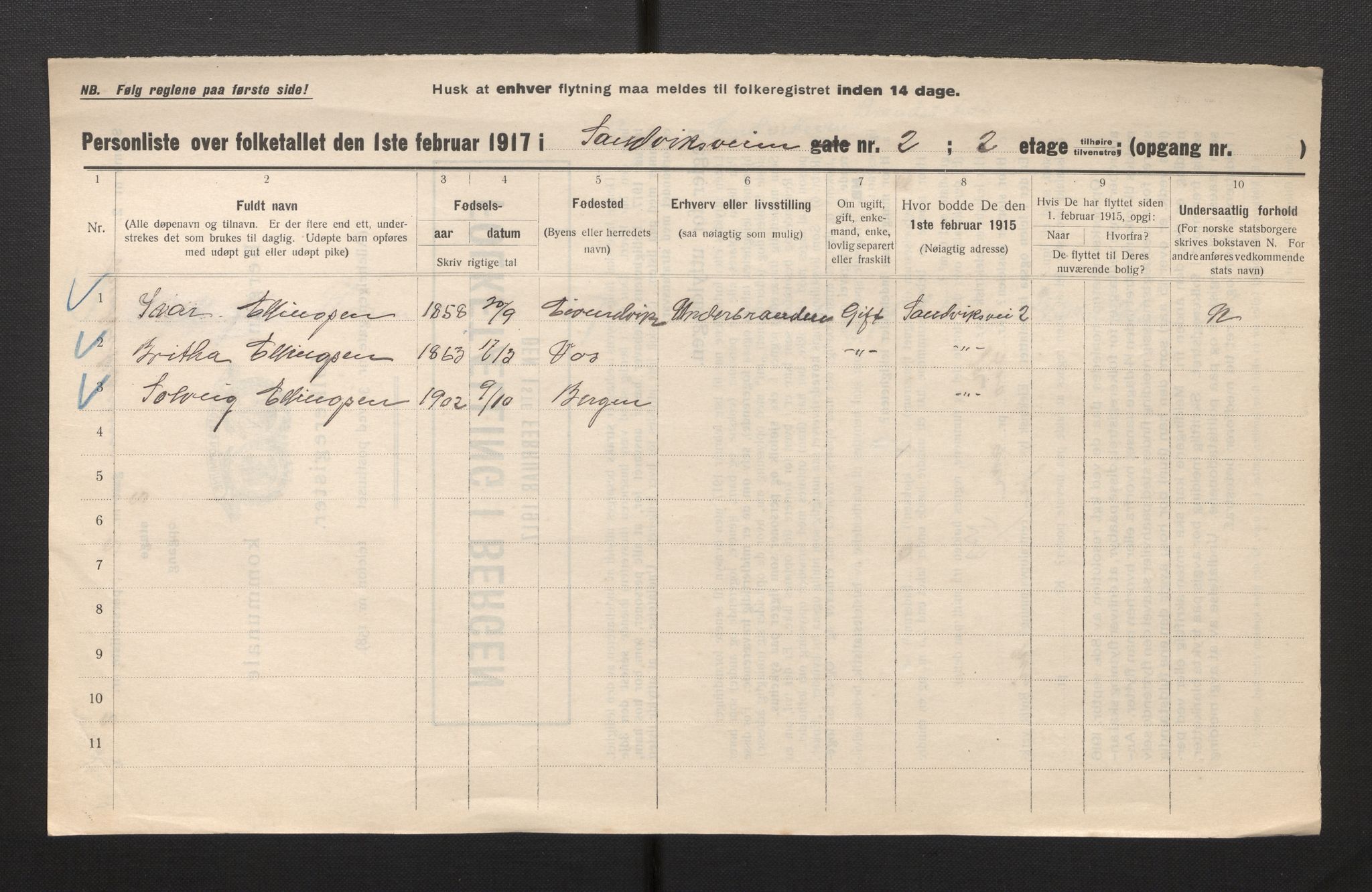 SAB, Municipal Census 1917 for Bergen, 1917, p. 32093