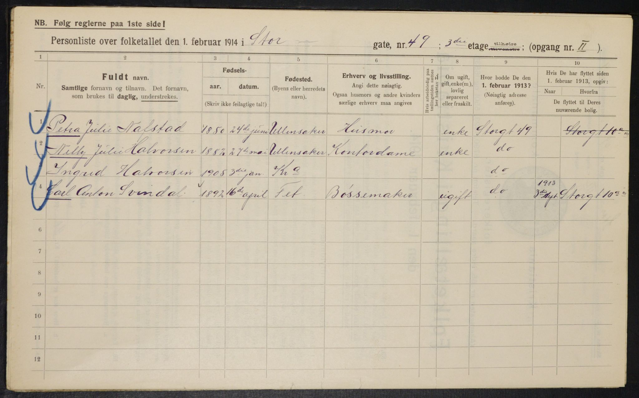 OBA, Municipal Census 1914 for Kristiania, 1914, p. 104184