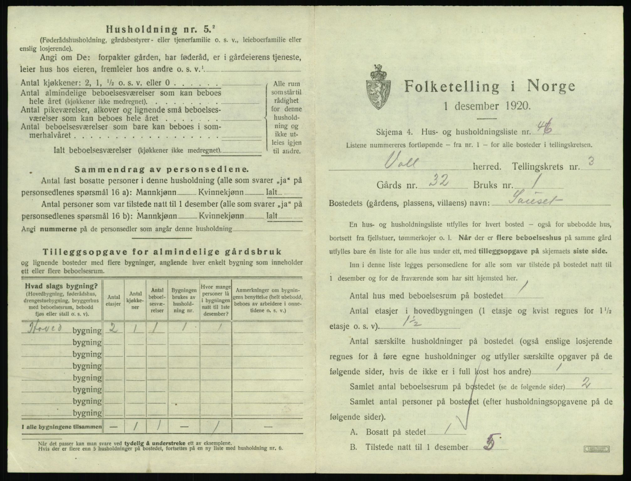 SAT, 1920 census for Voll, 1920, p. 259