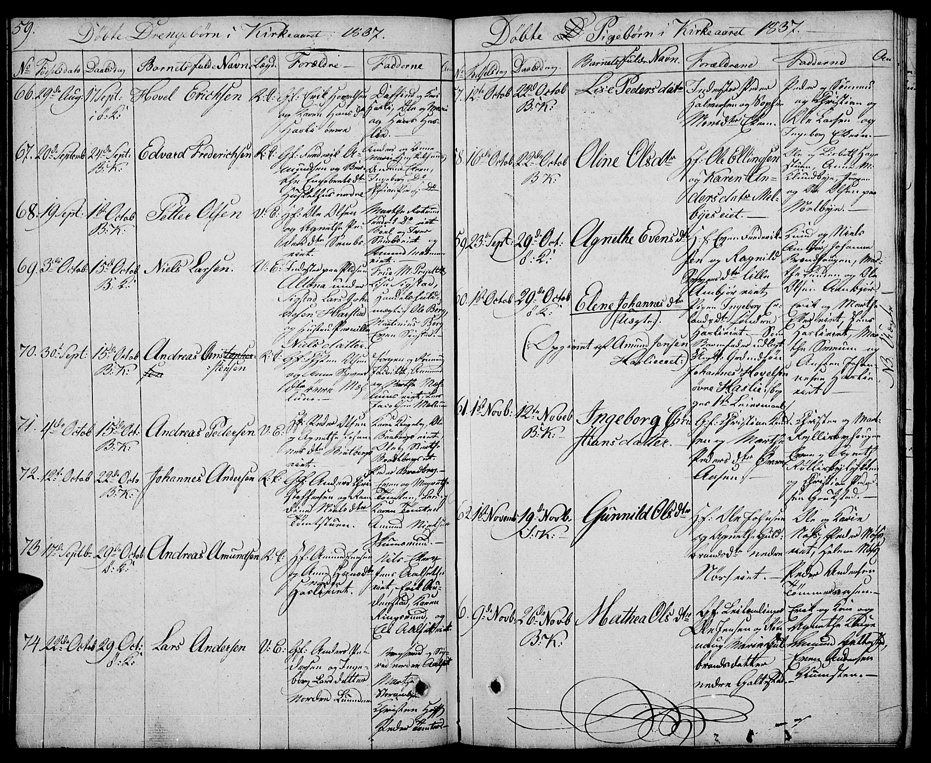Biri prestekontor, SAH/PREST-096/H/Ha/Hab/L0002: Parish register (copy) no. 2, 1828-1842, p. 59