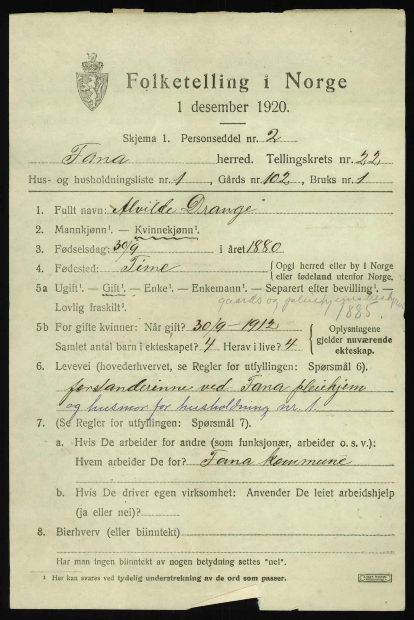 SAB, 1920 census for Fana, 1920, p. 25533