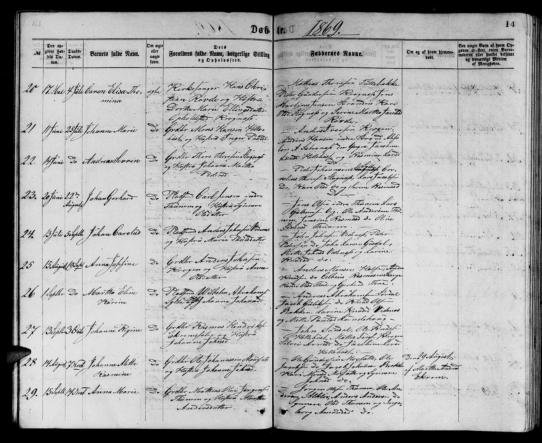 Ministerialprotokoller, klokkerbøker og fødselsregistre - Møre og Romsdal, SAT/A-1454/501/L0016: Parish register (copy) no. 501C02, 1868-1884, p. 14
