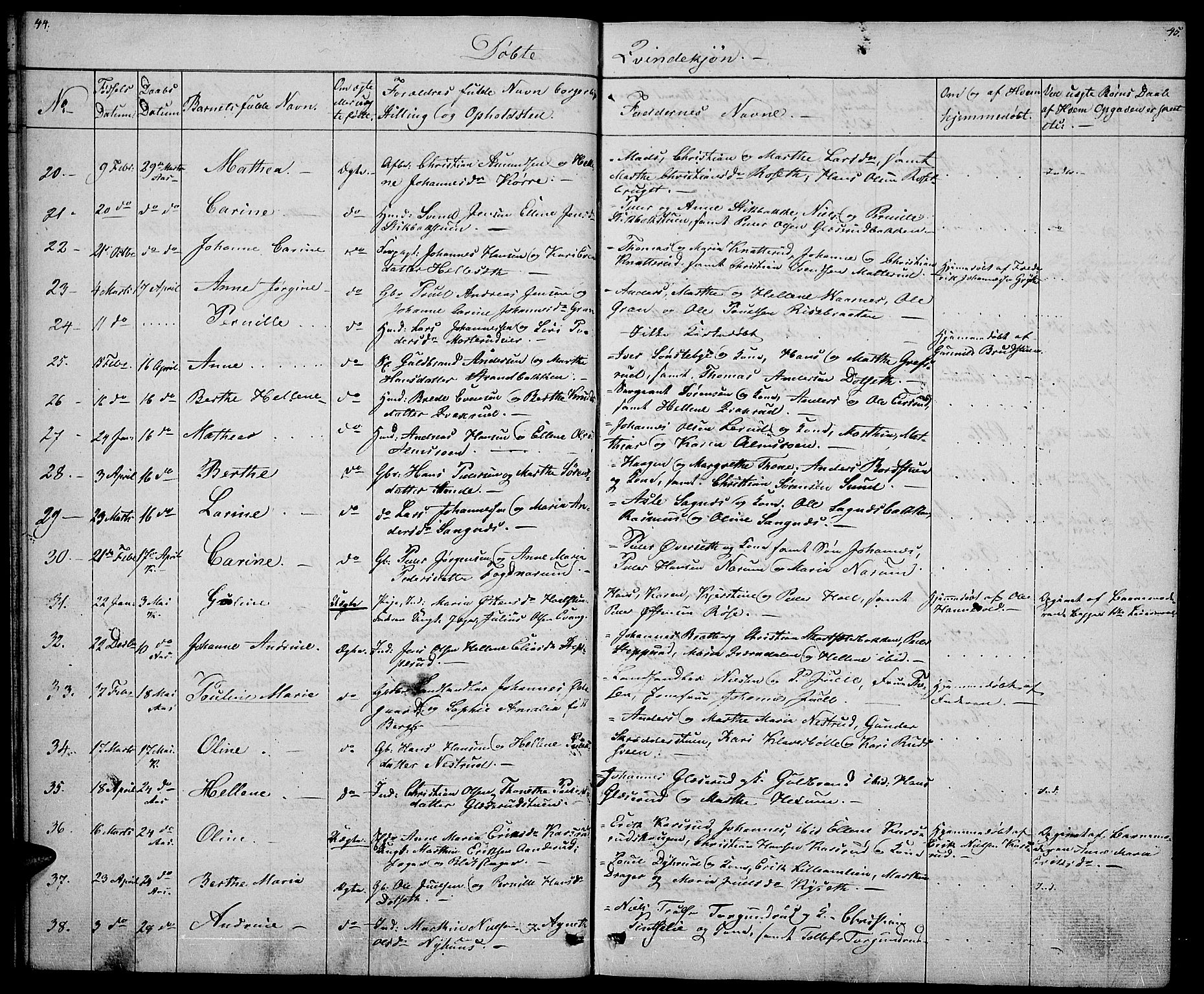 Vestre Toten prestekontor, AV/SAH-PREST-108/H/Ha/Hab/L0002: Parish register (copy) no. 2, 1836-1848, p. 44-45