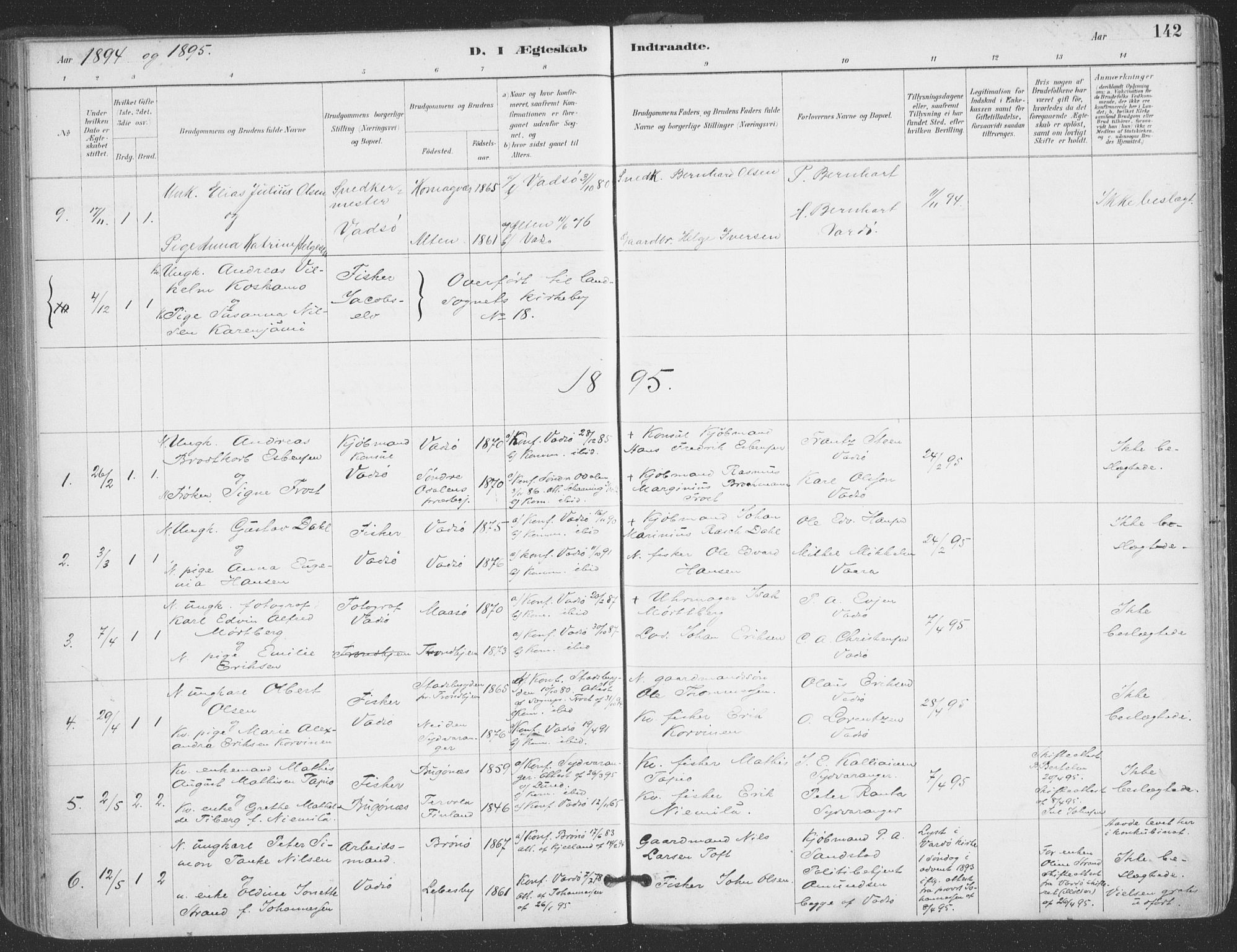 Vadsø sokneprestkontor, SATØ/S-1325/H/Ha/L0006kirke: Parish register (official) no. 6, 1885-1895, p. 142