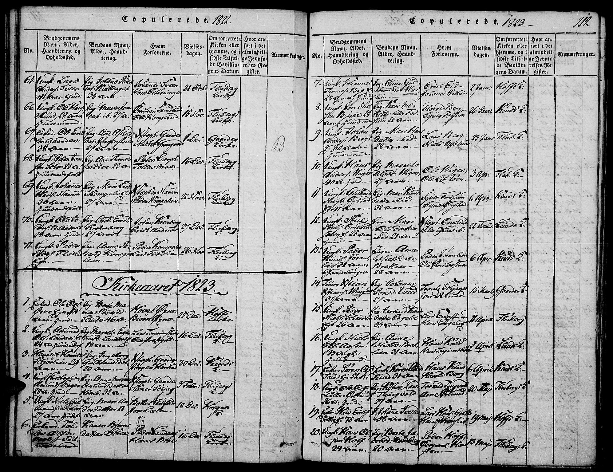 Land prestekontor, SAH/PREST-120/H/Ha/Haa/L0007: Parish register (official) no. 7, 1814-1830, p. 212