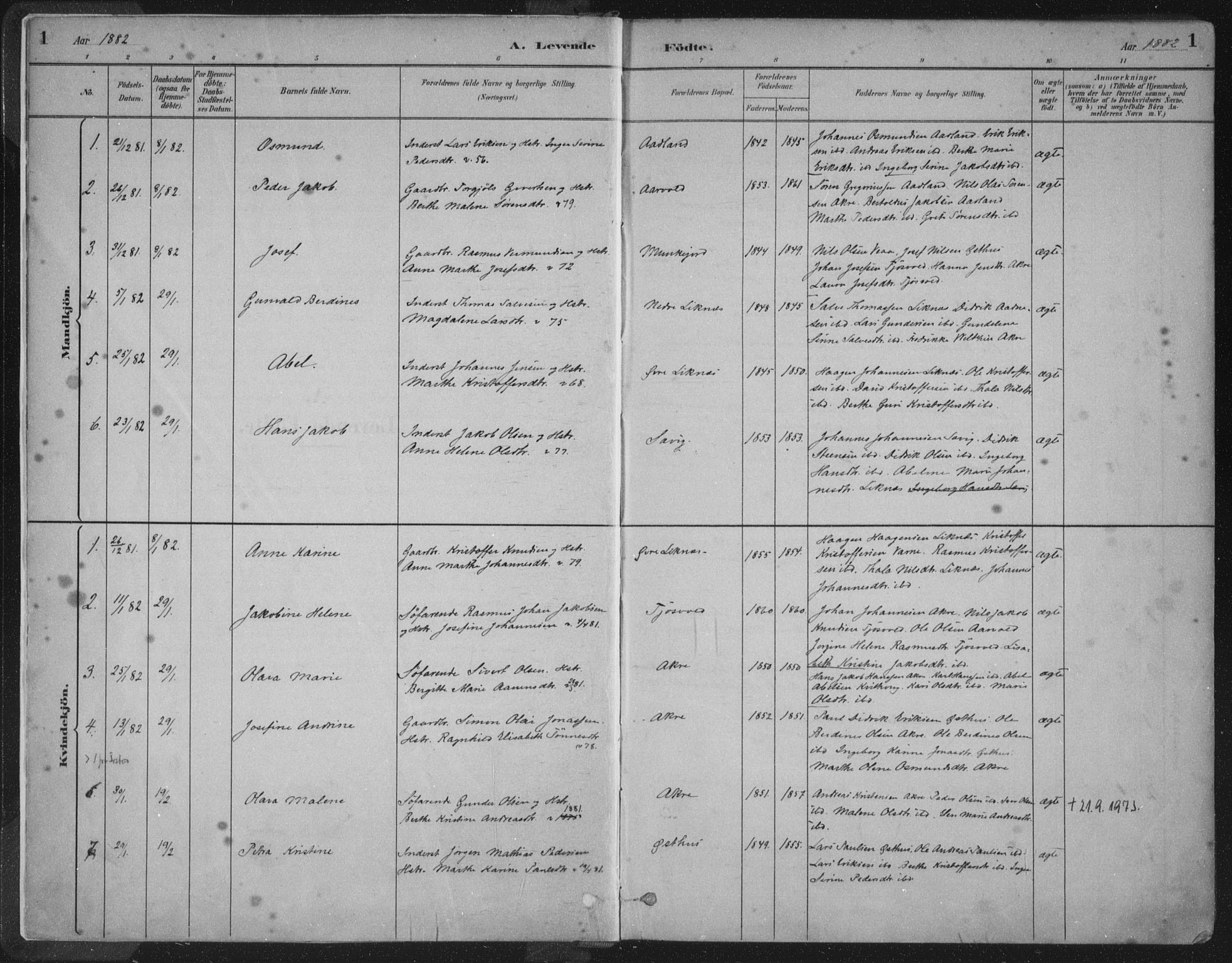 Kopervik sokneprestkontor, SAST/A-101850/H/Ha/Haa/L0004: Parish register (official) no. A 4, 1882-1905, p. 1
