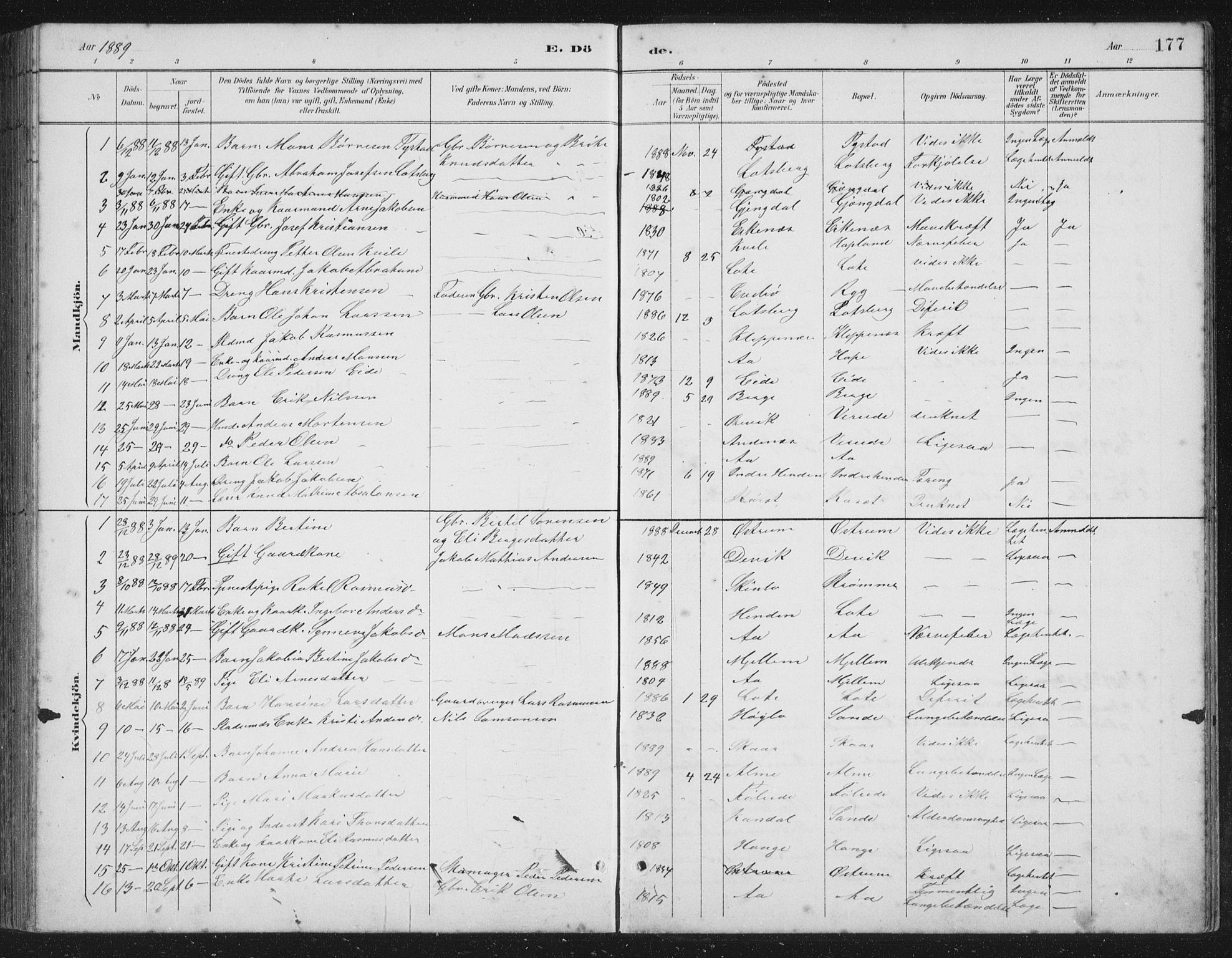 Gloppen sokneprestembete, AV/SAB-A-80101/H/Hab/Habb/L0002: Parish register (copy) no. B 2, 1889-1909, p. 177