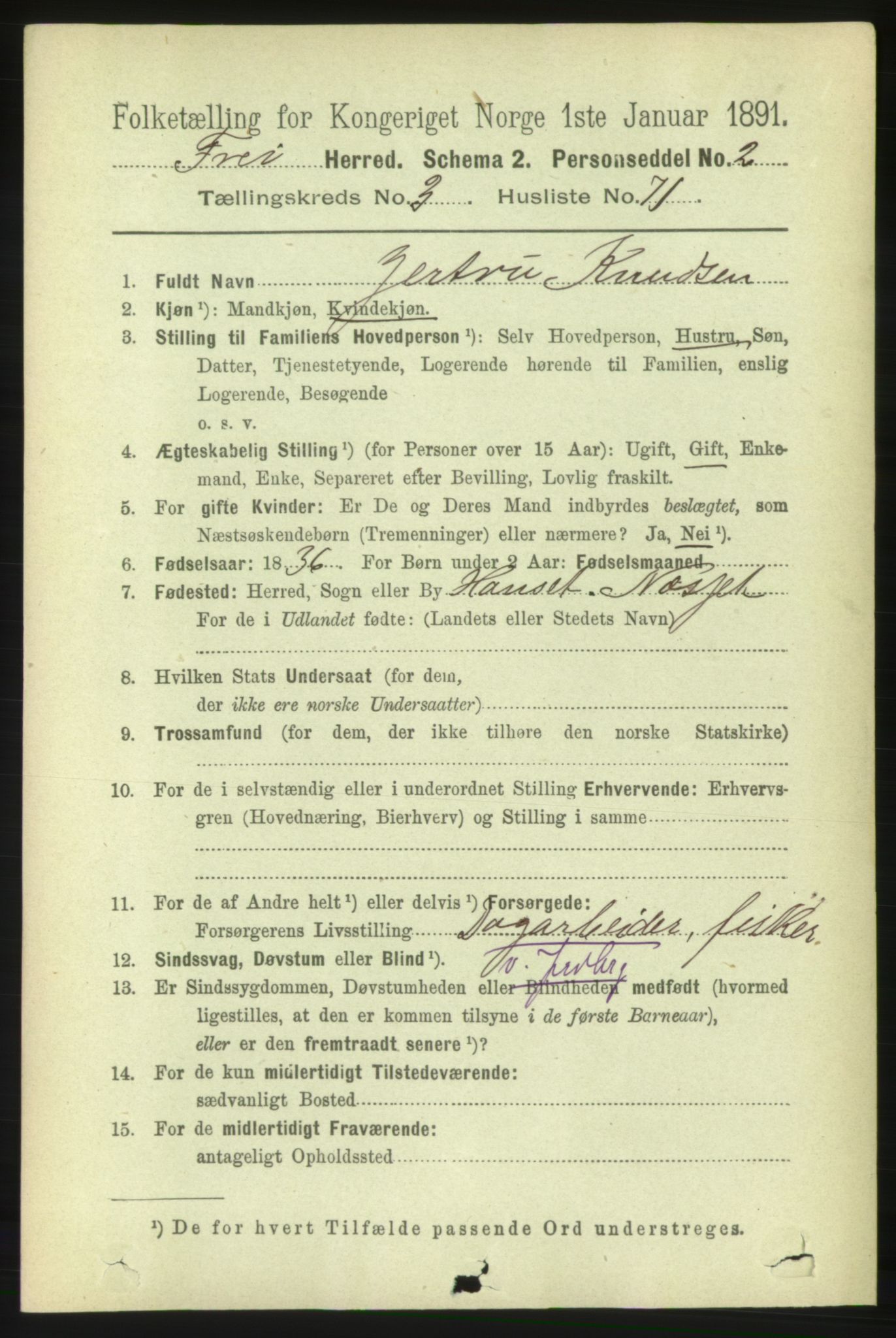 RA, 1891 census for 1556 Frei, 1891, p. 1610