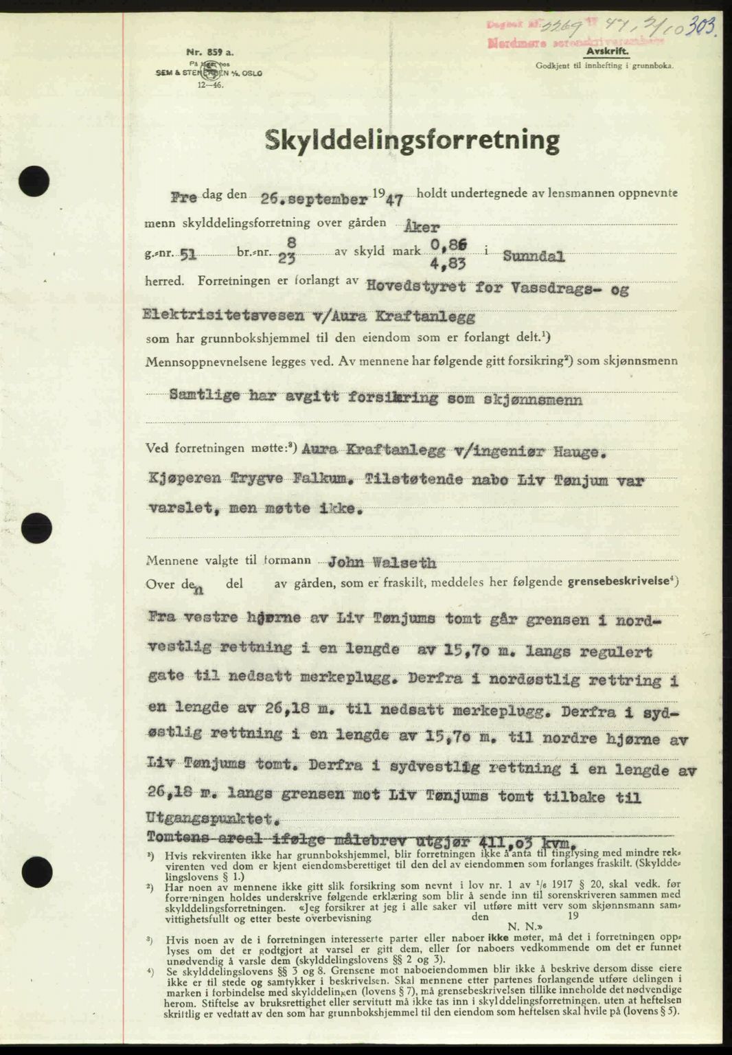 Nordmøre sorenskriveri, AV/SAT-A-4132/1/2/2Ca: Mortgage book no. A106, 1947-1947, Diary no: : 2269/1947