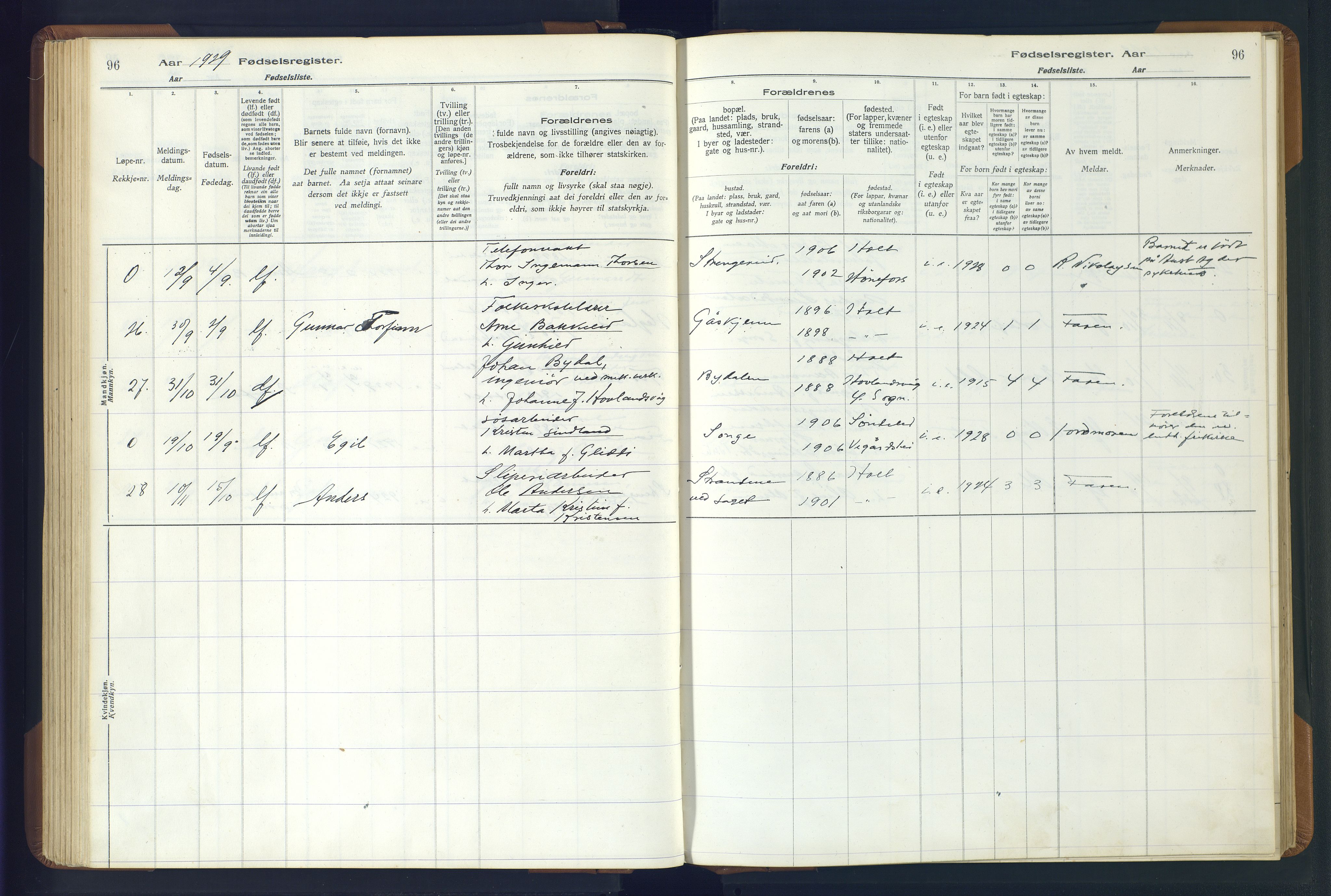 Holt sokneprestkontor, AV/SAK-1111-0021/J/Ja/L0001: Birth register no. II.4.1, 1916-1946, p. 96