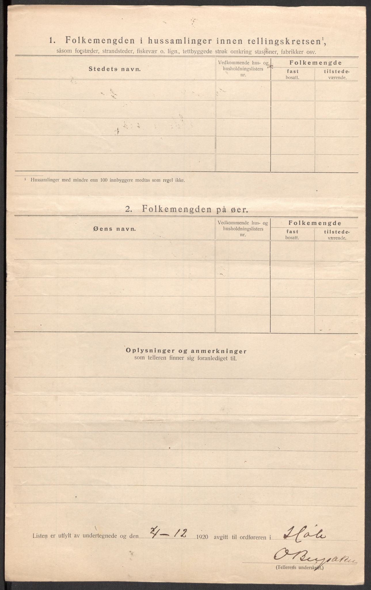 SAST, 1920 census for Høle, 1920, p. 34