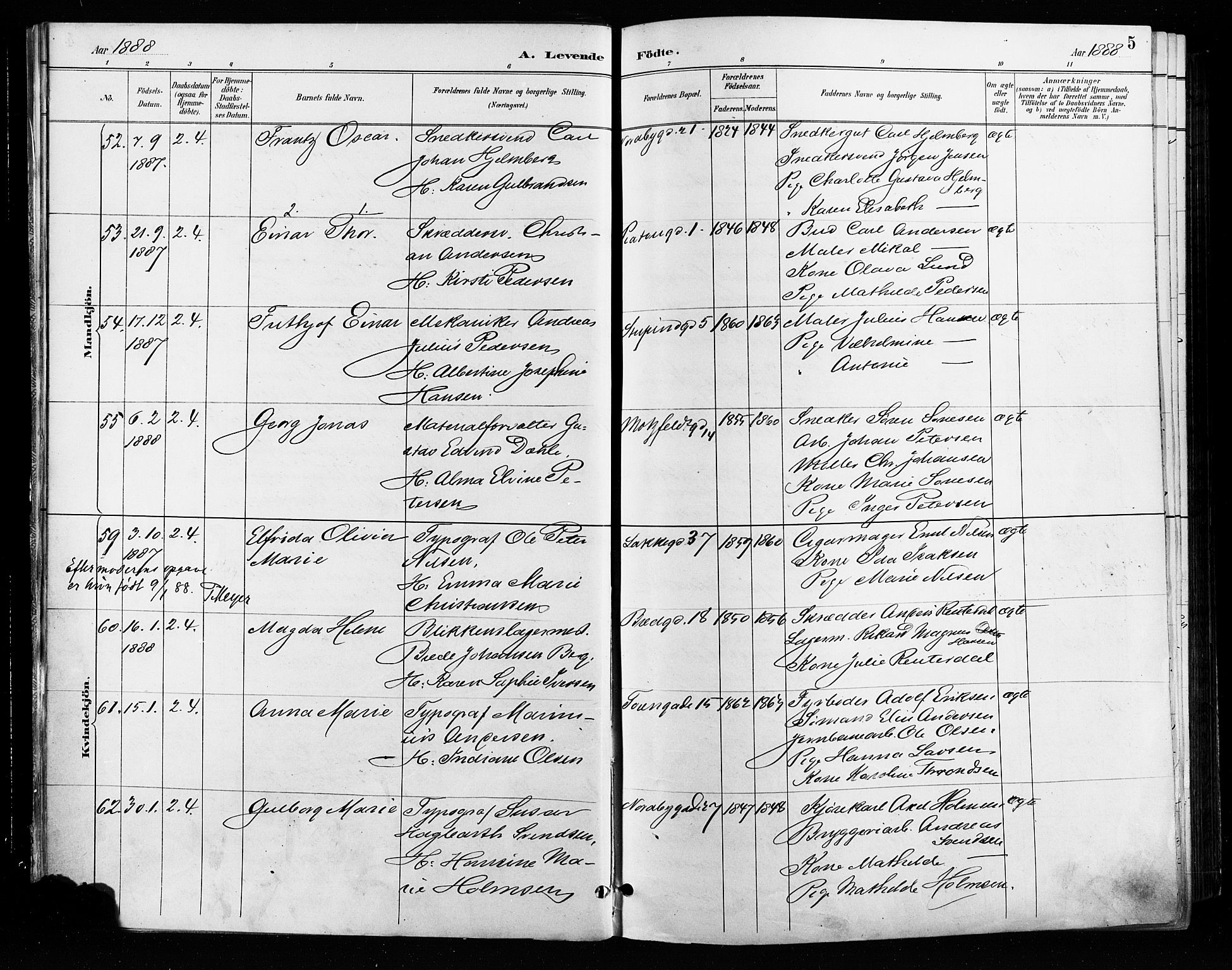 Grønland prestekontor Kirkebøker, SAO/A-10848/F/Fa/L0009: Parish register (official) no. 9, 1888-1893, p. 5