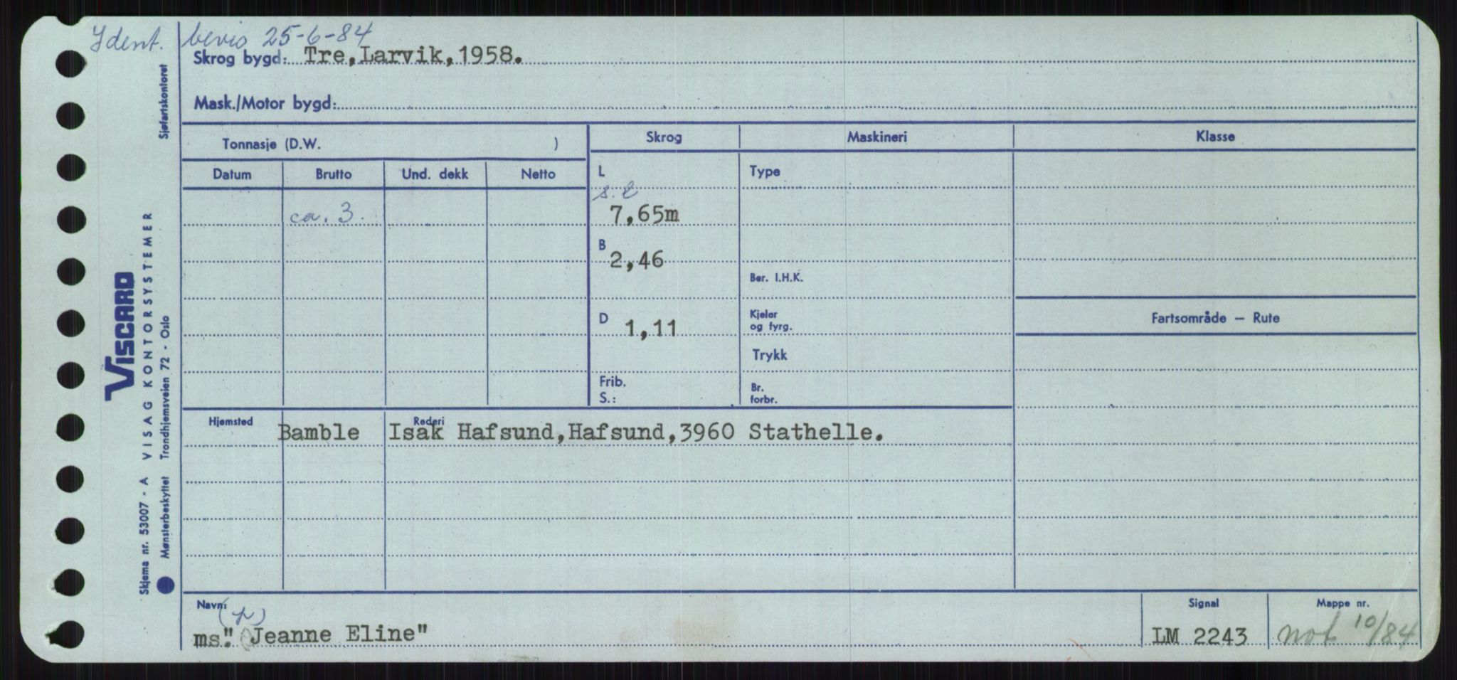 Sjøfartsdirektoratet med forløpere, Skipsmålingen, RA/S-1627/H/Ha/L0003/0001: Fartøy, Hilm-Mar / Fartøy, Hilm-Kol, p. 459