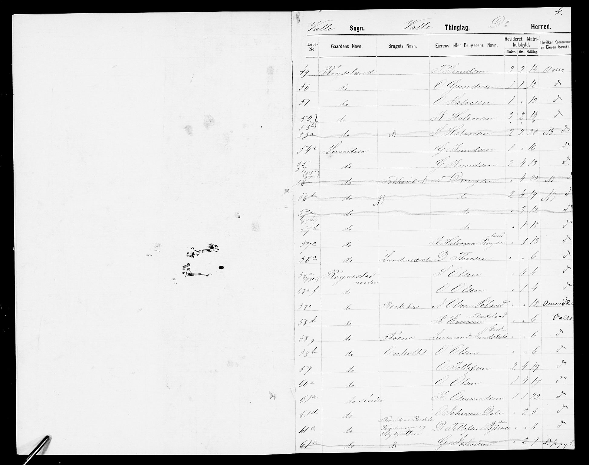 SAK, 1875 census for 0940P Valle, 1875, p. 6