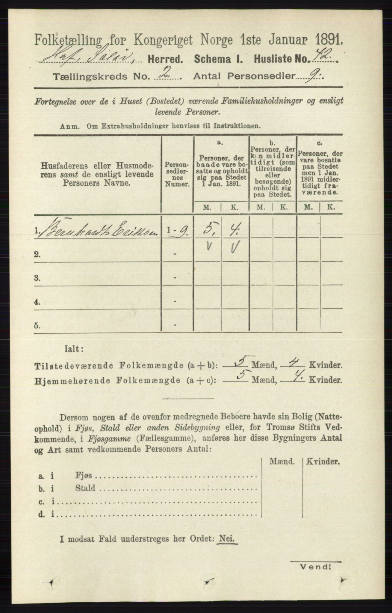 RA, 1891 census for 0424 Hof, 1891, p. 450