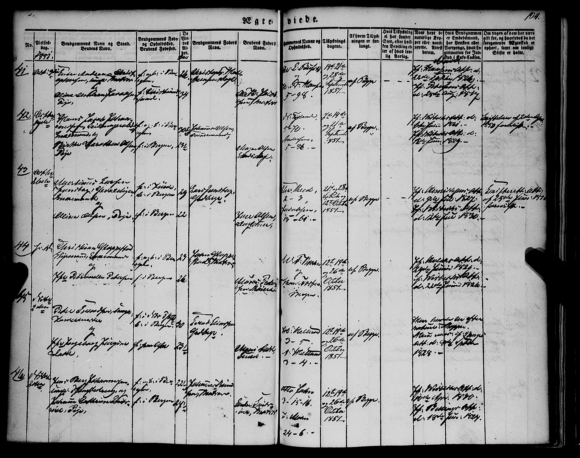 Nykirken Sokneprestembete, AV/SAB-A-77101/H/Haa/L0031: Parish register (official) no. D 1, 1834-1861, p. 104