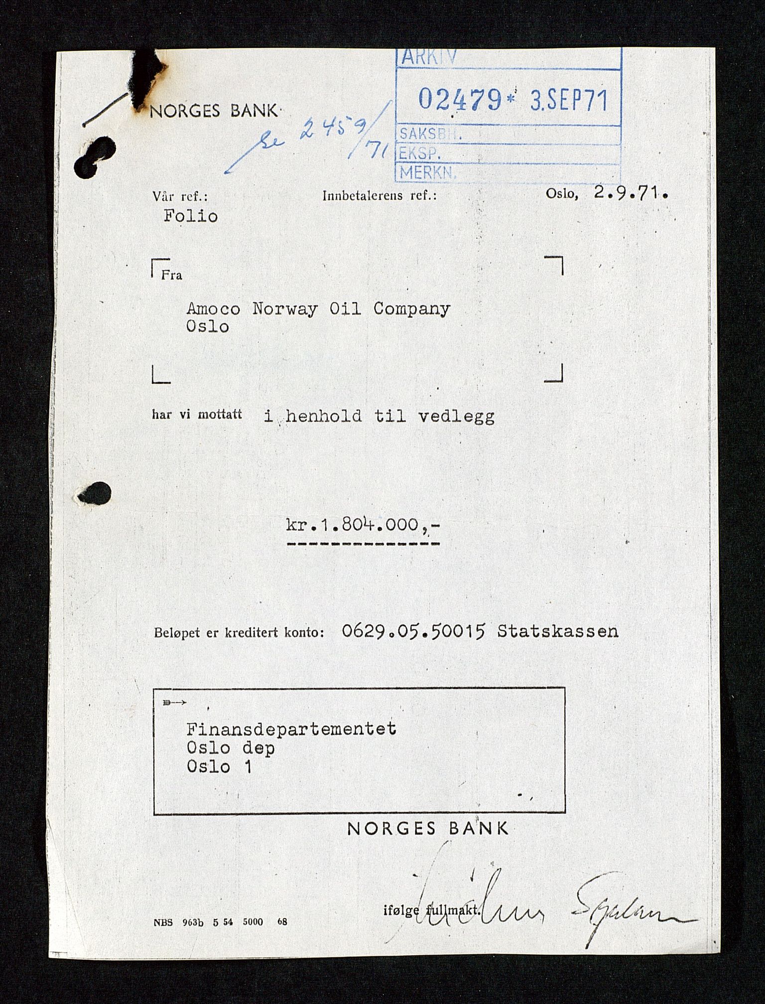 Industridepartementet, Oljekontoret, AV/SAST-A-101348/Da/L0004: Arkivnøkkel 711 - 712 Utvinningstillatelser, 1970-1971, p. 68