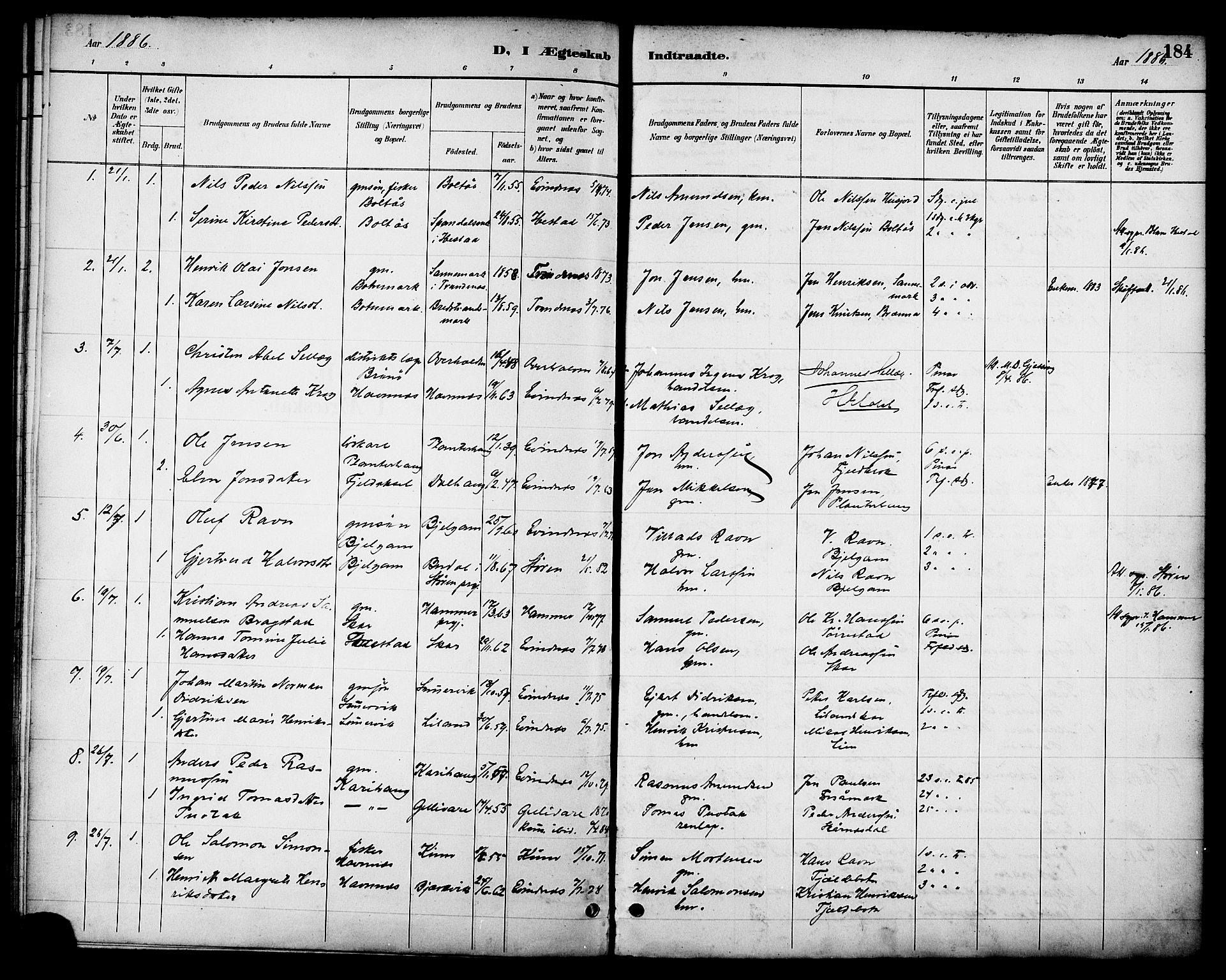 Ministerialprotokoller, klokkerbøker og fødselsregistre - Nordland, SAT/A-1459/863/L0898: Parish register (official) no. 863A10, 1886-1897, p. 184