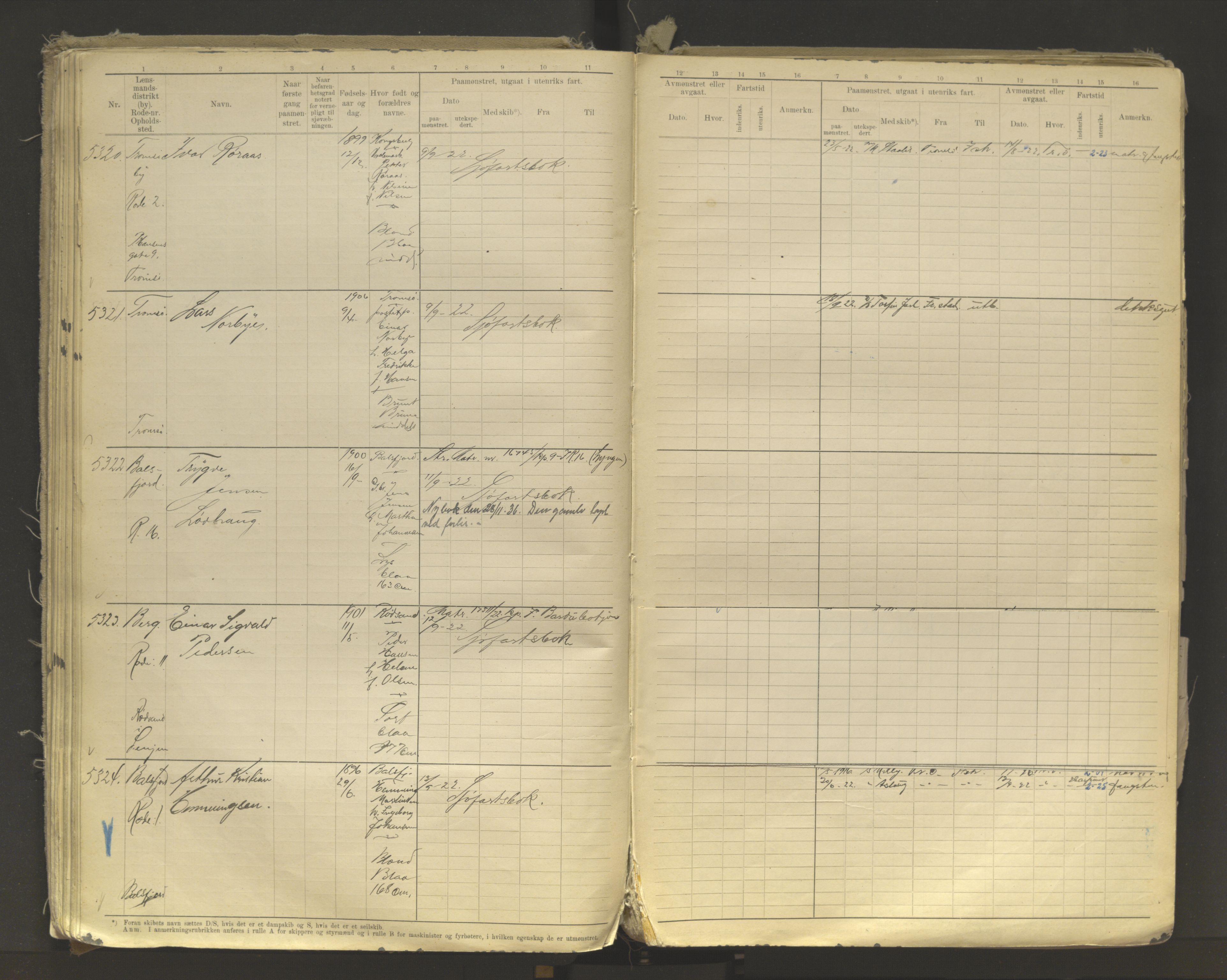 Tromsø sjømannskontor/innrullerings-/mønstringsdistrikt, AV/SATØ-S-0243/F/Fb/L0011: Annotasjonsrulle. Defekt: løs innbinding. Nr. 4973-7517, 1920-1928