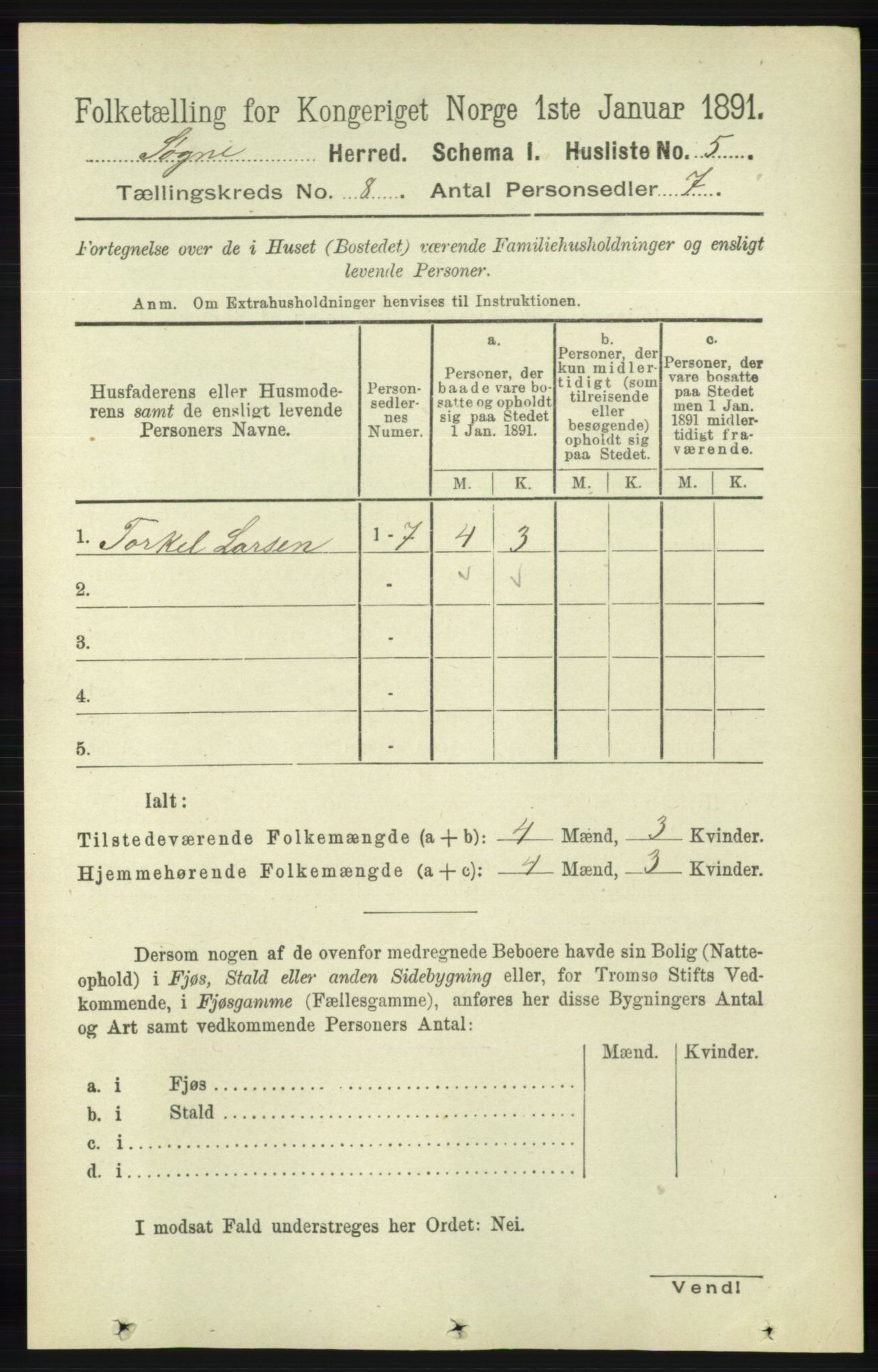 RA, 1891 census for 1018 Søgne, 1891, p. 2172