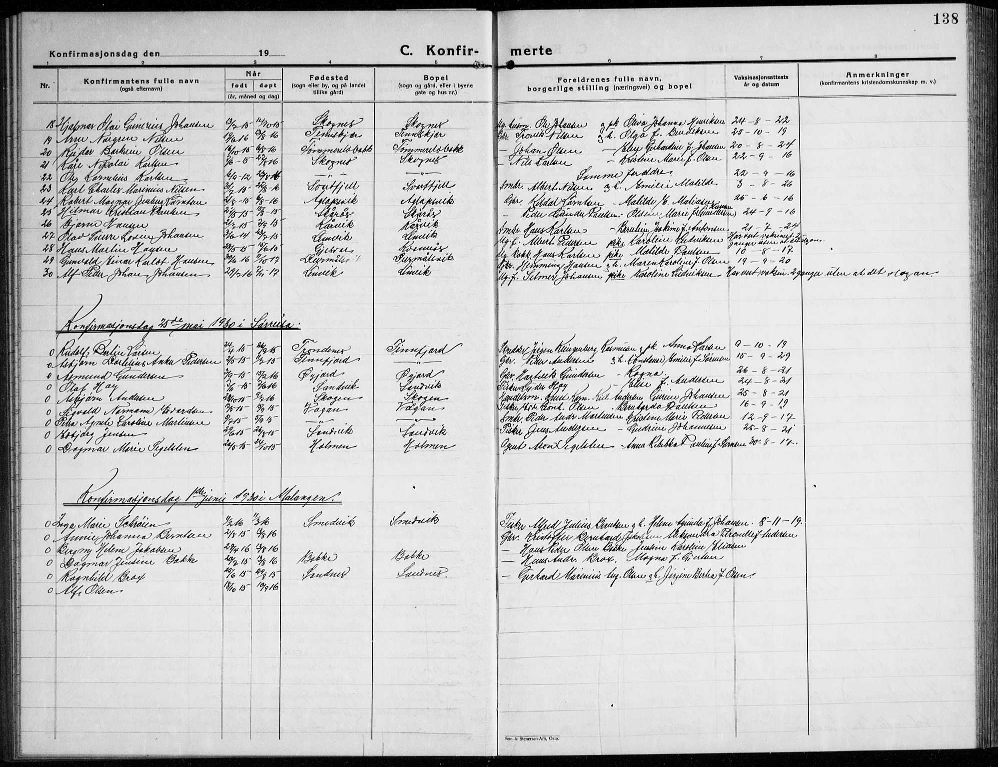 Lenvik sokneprestembete, AV/SATØ-S-1310/H/Ha/Hab/L0010klokker: Parish register (copy) no. 10, 1927-1945, p. 138