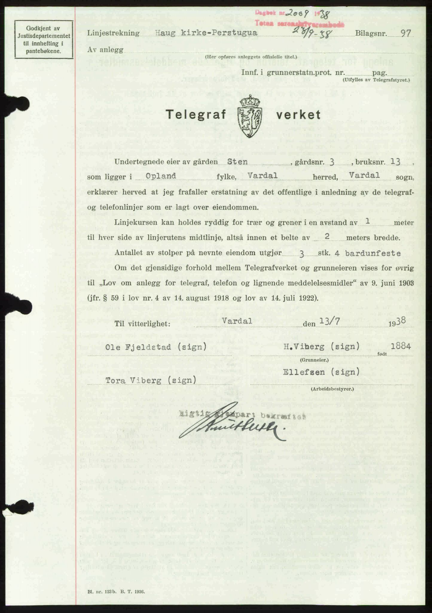 Toten tingrett, SAH/TING-006/H/Hb/Hbc/L0004: Mortgage book no. Hbc-04, 1938-1938, Diary no: : 2009/1938