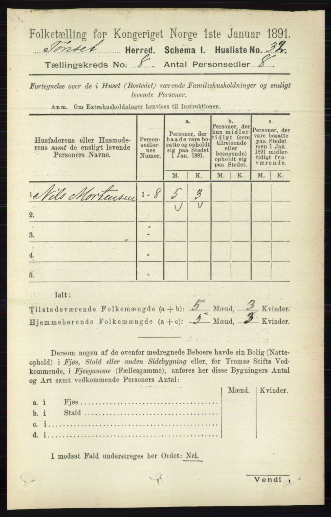 RA, 1891 census for 0437 Tynset, 1891, p. 2069