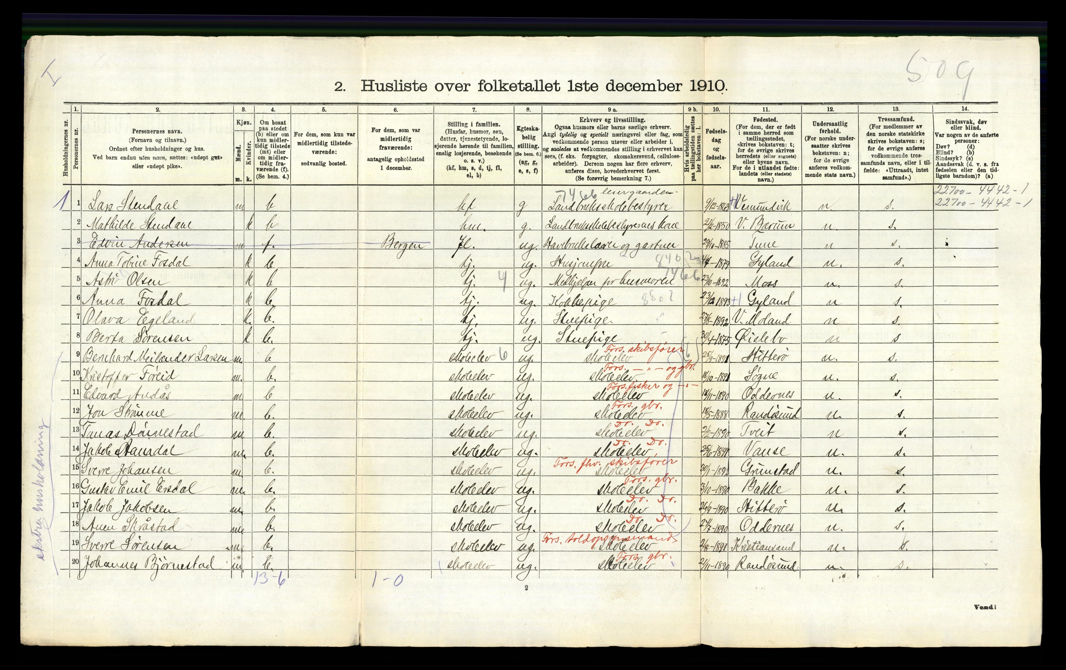 RA, 1910 census for Søgne, 1910, p. 213