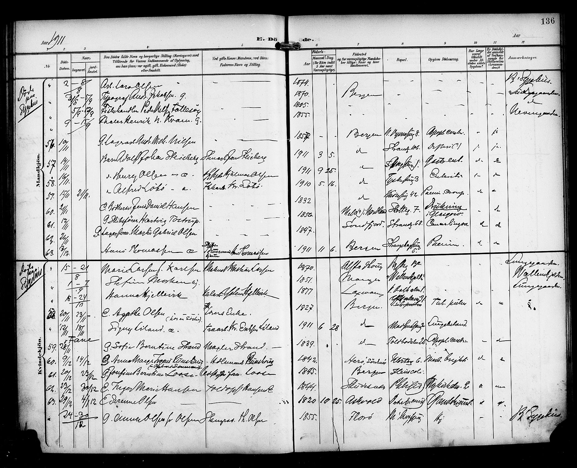 Nykirken Sokneprestembete, AV/SAB-A-77101/H/Haa/L0045: Parish register (official) no. E 5, 1899-1917, p. 136